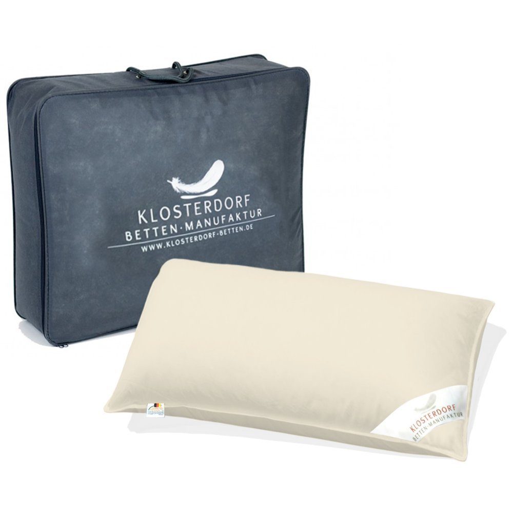 Klosterdorf Betten-Manufaktur Gänsedaunenkopfkissen Bio-Line! Kopfkissen ''prächtig Deluxe'', Handarbeit, Füllung: 30% reine weiße deutsche Gänsedaune aus Bio Produktion Klasse I / 70% reine weiße deutsche Gänsefeder aus Bio Produktion Klasse I, Hergestellt nach DIN EN 12934
