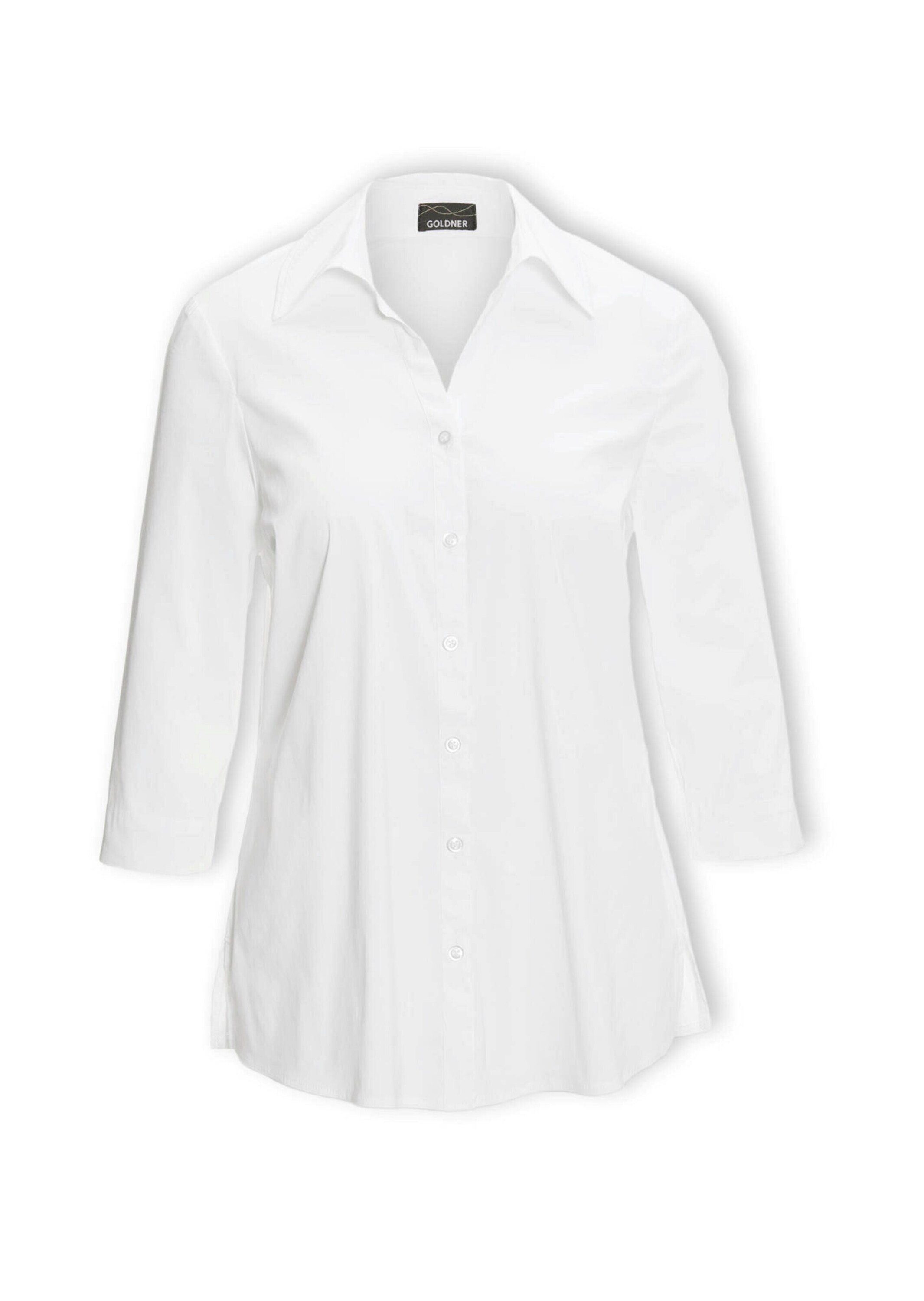 GOLDNER Hemdbluse Kurzgröße: Stretchbequeme Bluse mit Baumwolle weiß