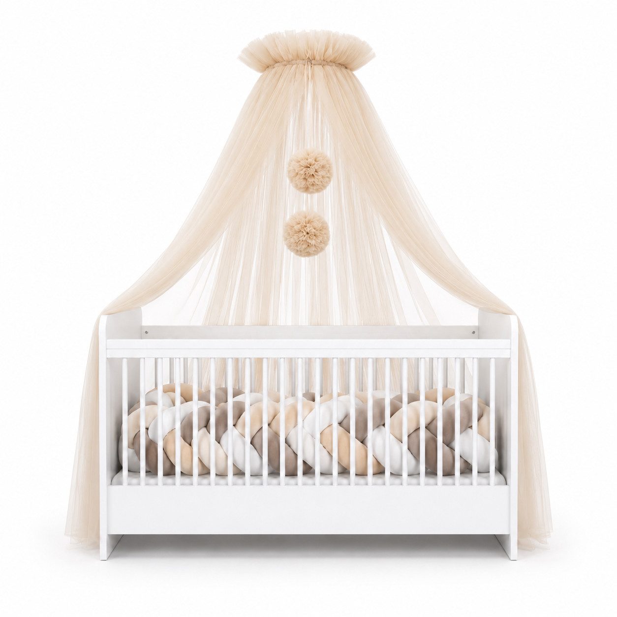 Baby Fancyroom Betthimmel Tüll Betthimmel für Babybett Babywiege Beistellbett Moskitonetz, 165cm lang, mit 2 Bommeln