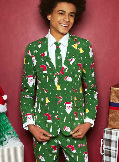 Opposuits Kostüm Teen Santaboss, Ausgefallener Jungenanzug für Weihnachten mit Stil