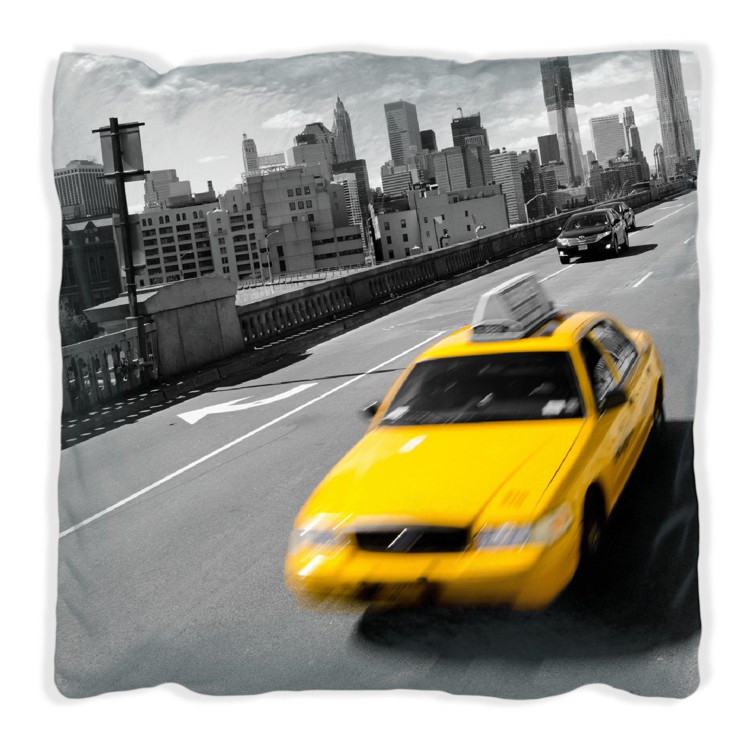 Yellow II, handgenäht Taxi New York Wallario Dekokissen