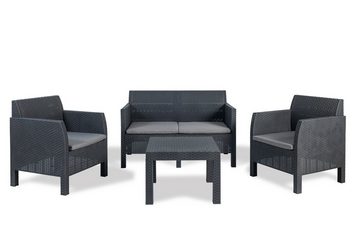 ONDIS24 Loungeset Madrid, (Gartenmöbel Set inklusive Tisch, Sofa und Sessel, 4-tlg), UV- und wetterbeständig, recycelter Kunststoff, Bezüge abnehmbar & waschbar