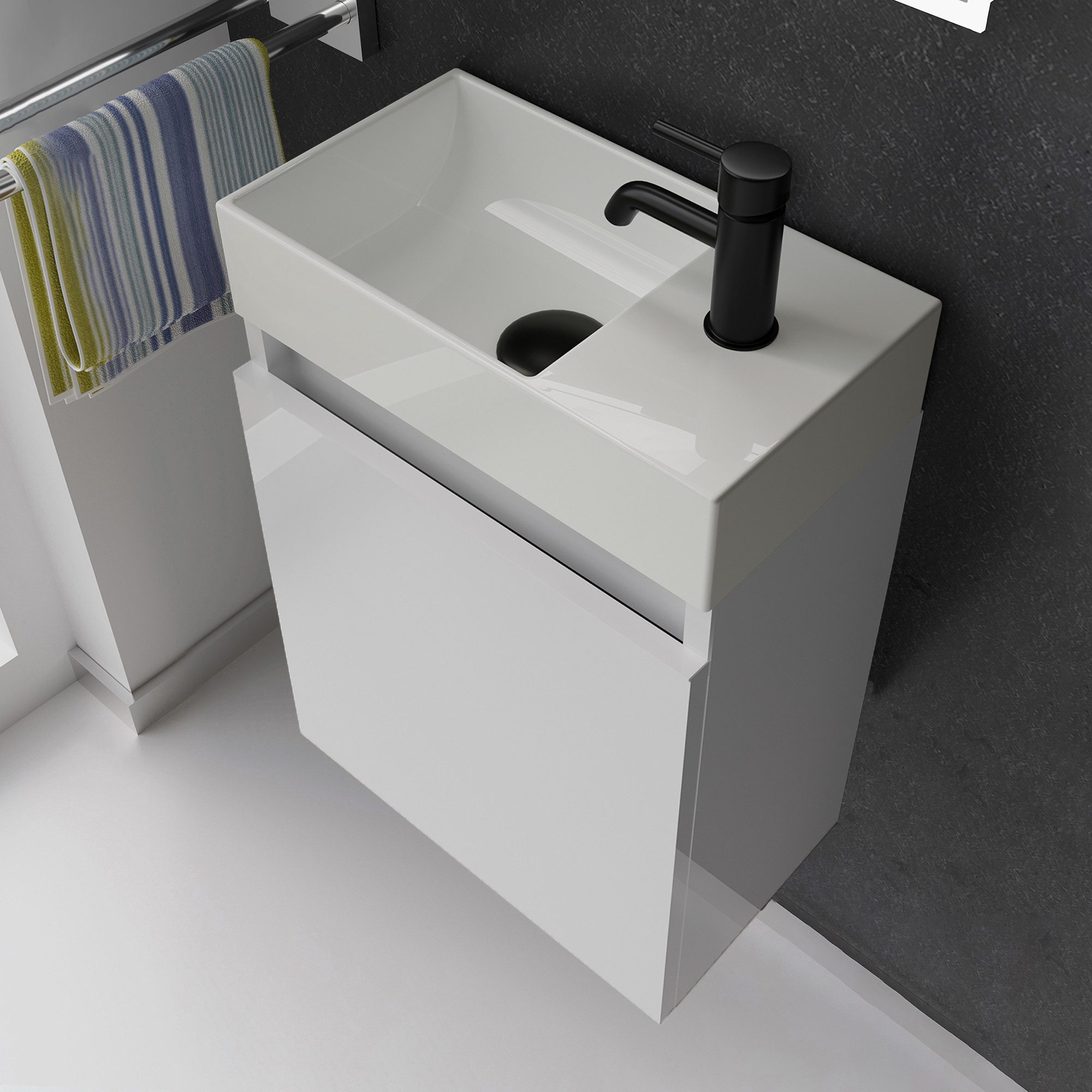 Alpenberger Badmöbel-Set Gäste WC Waschbecken mit Unterschrank - Badschrank Hängend, (2-tlg. Waschtisch Set Weiß, Waschbeckenunterschrank mit Softclose), Waschp – Bild 3 von 5