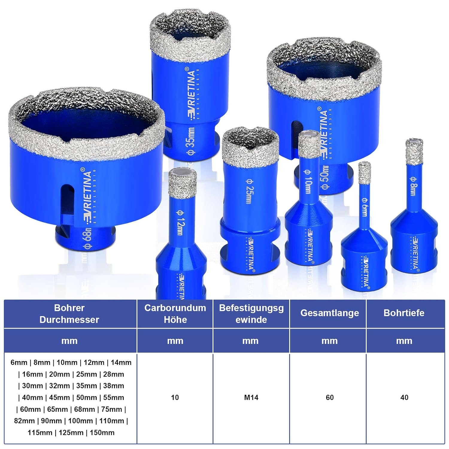 XERSEK Fliesenbohrer 11tlg M14 Diamant Bohrkrone Diamantbohrer Glasbohrer L günstig online kaufen