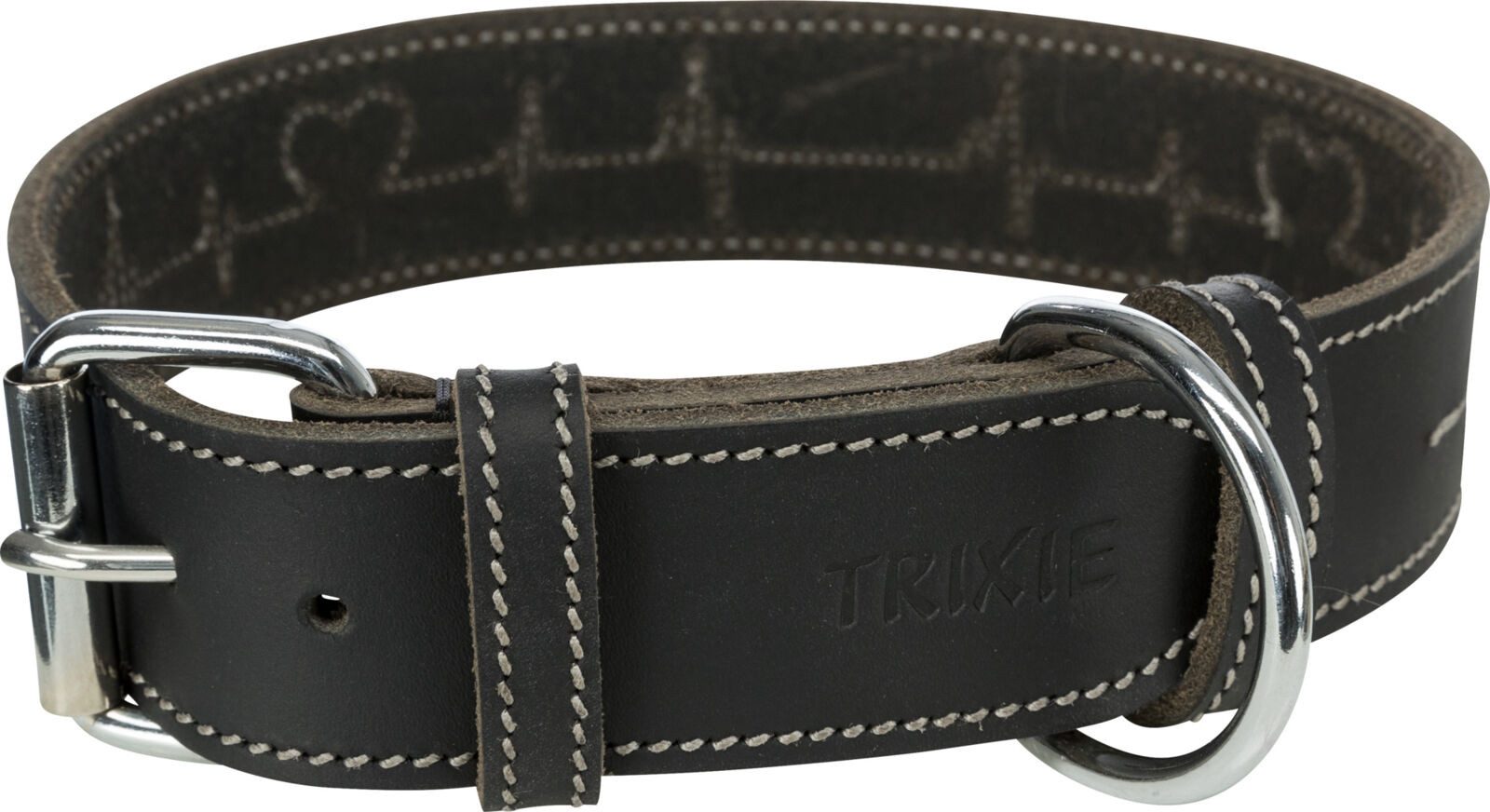 TRIXIE Hunde-Halsband Rustic Fettleder-Halsband Heartbeat - schwarz - 34–40 cm/30 mm, Leder