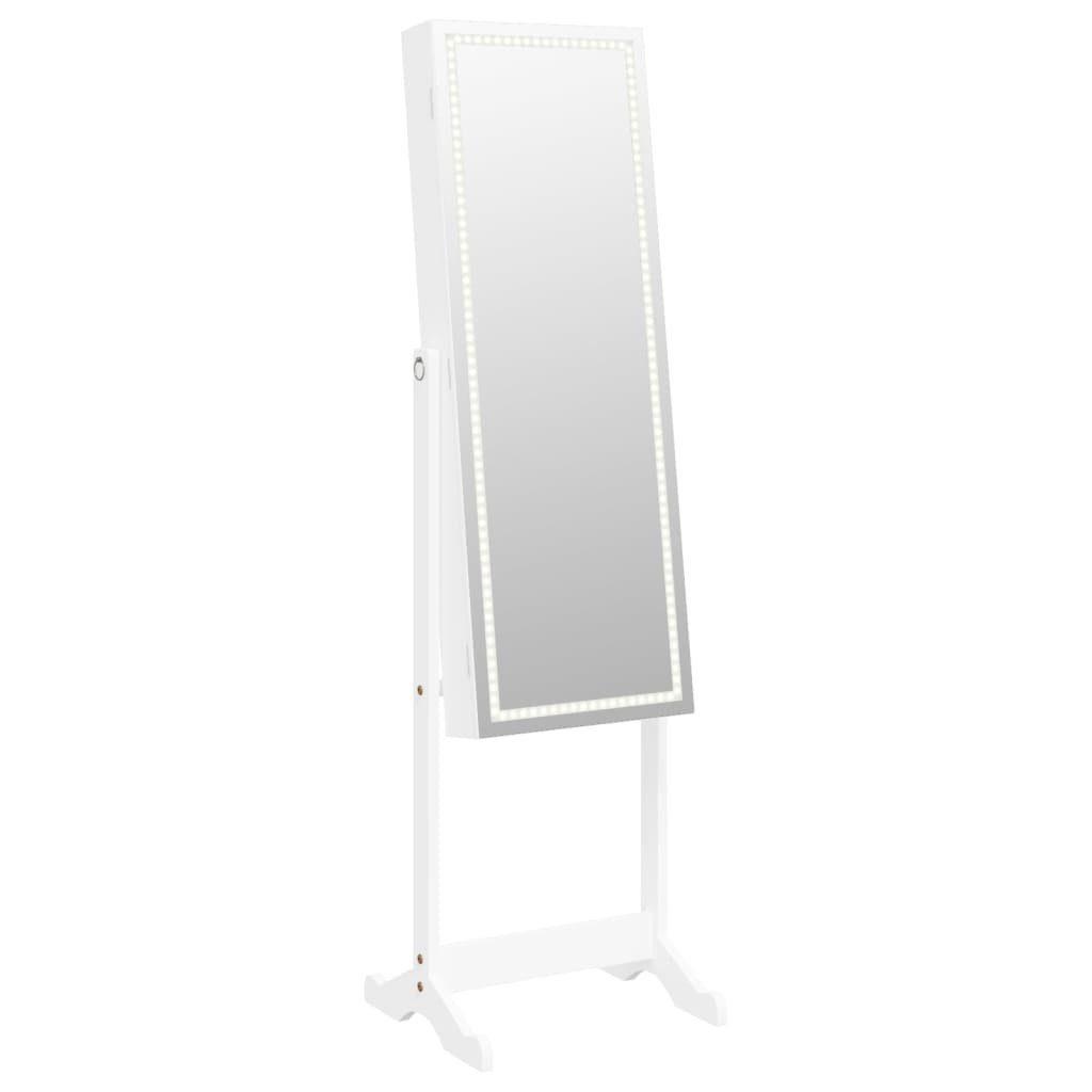Spiegel Spiegel mit vidaXL Weiß Schmuckschrank & (1-St) Weiß | Weiß Freistehend LED-Beleuchtung