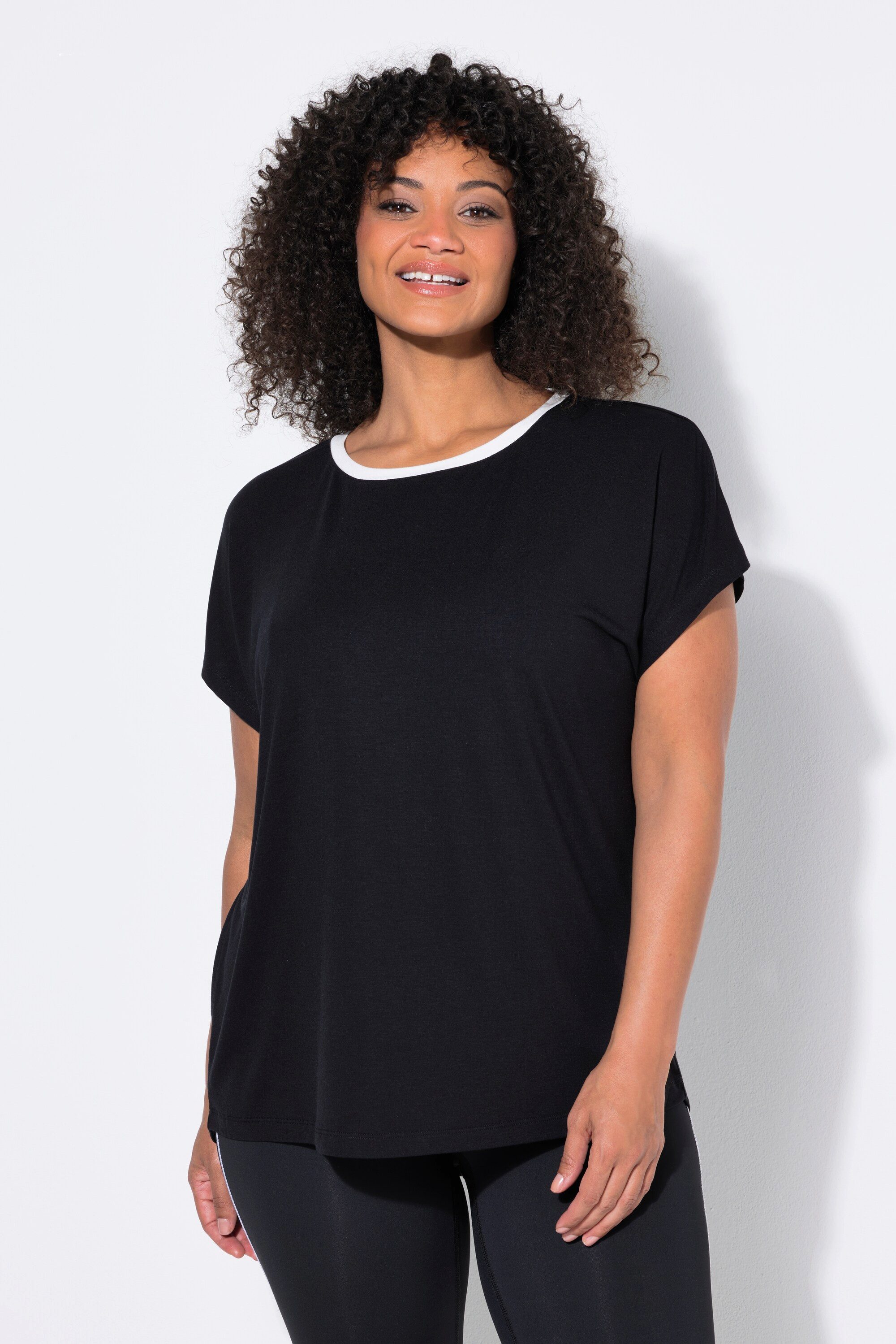 Ulla Popken T-Shirt T-Shirt Oversized Rundhals Kurzarm hinten länger