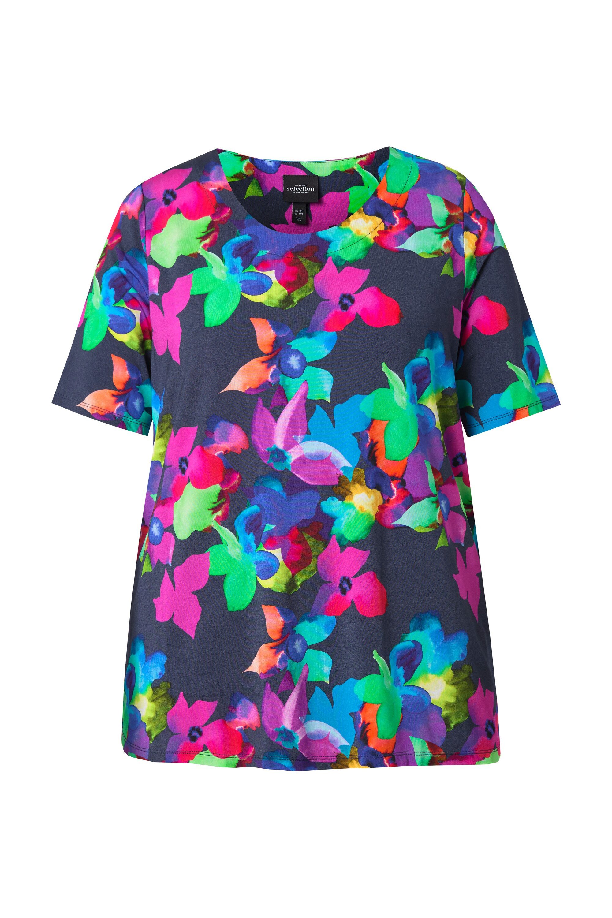 T-Shirt Slinky-Shirt Blüten A-Linie Rundhals Halbarm