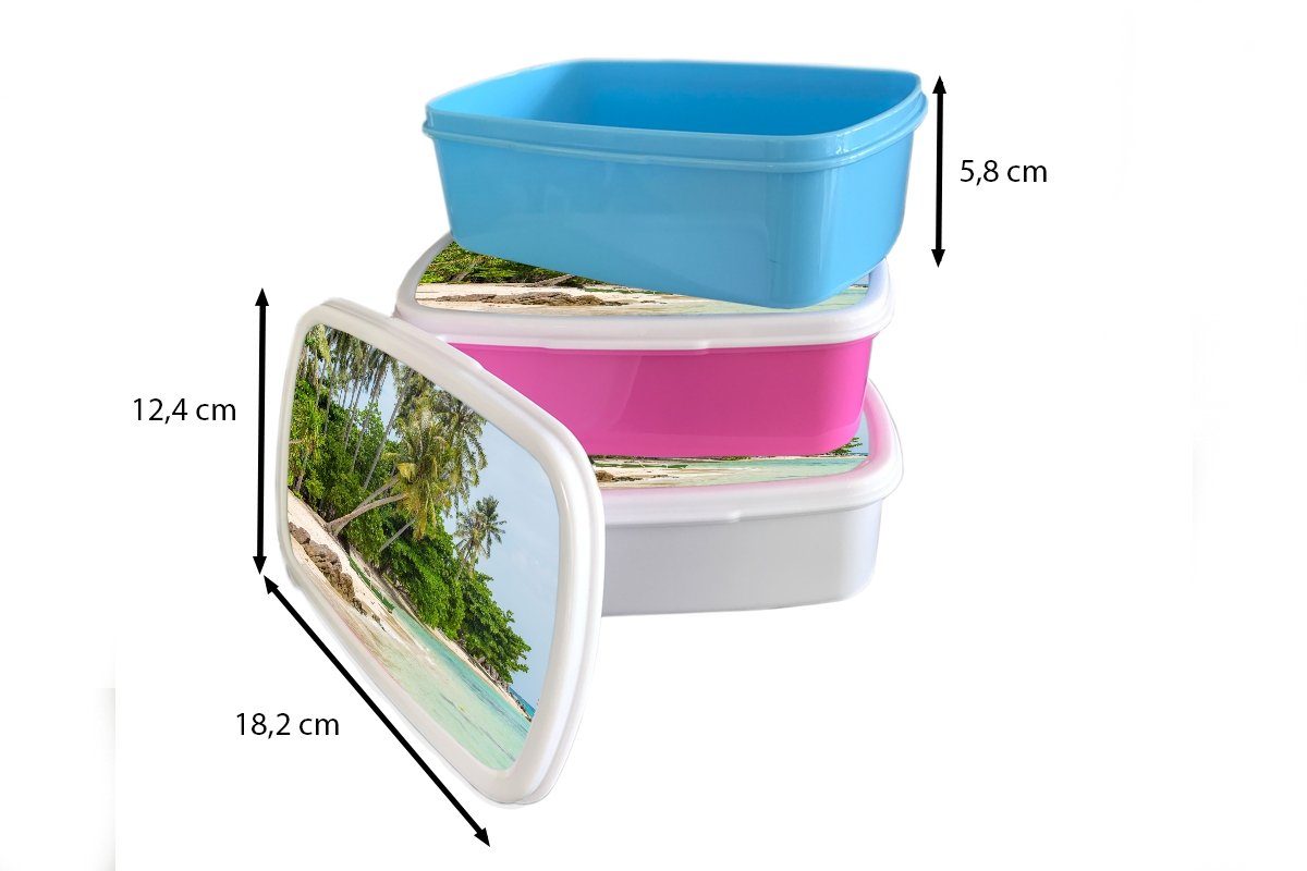MuchoWow Lunchbox Kunststoff, Strand Brotbox - - (2-tlg), rosa Mädchen, für Tropisch, Kunststoff Palmen - Erwachsene, Kinder, Brotdose Snackbox, Sommer