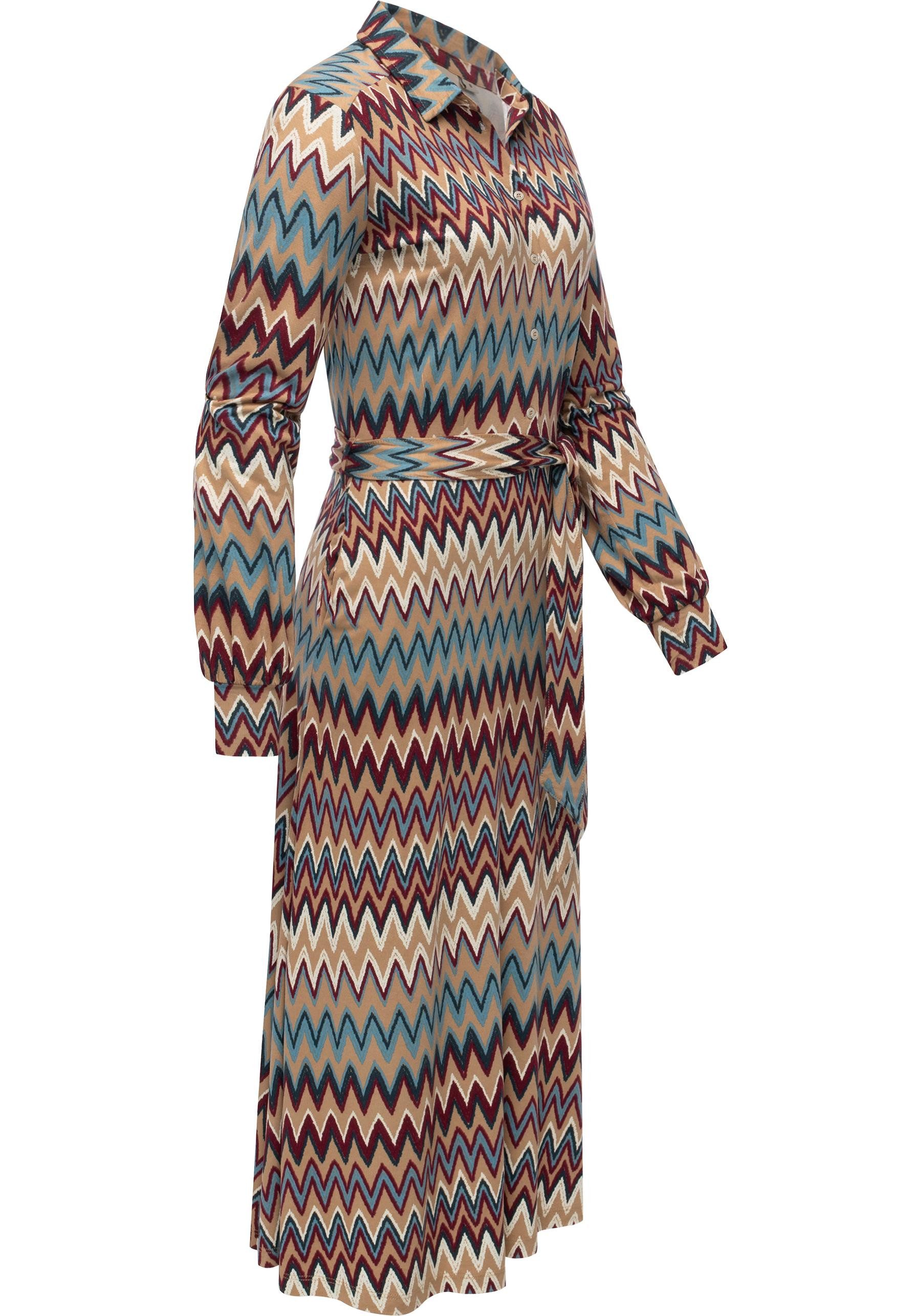 Ragwear Blusenkleid Plantee Print Modisches Damenkleid mit Taillengürtel