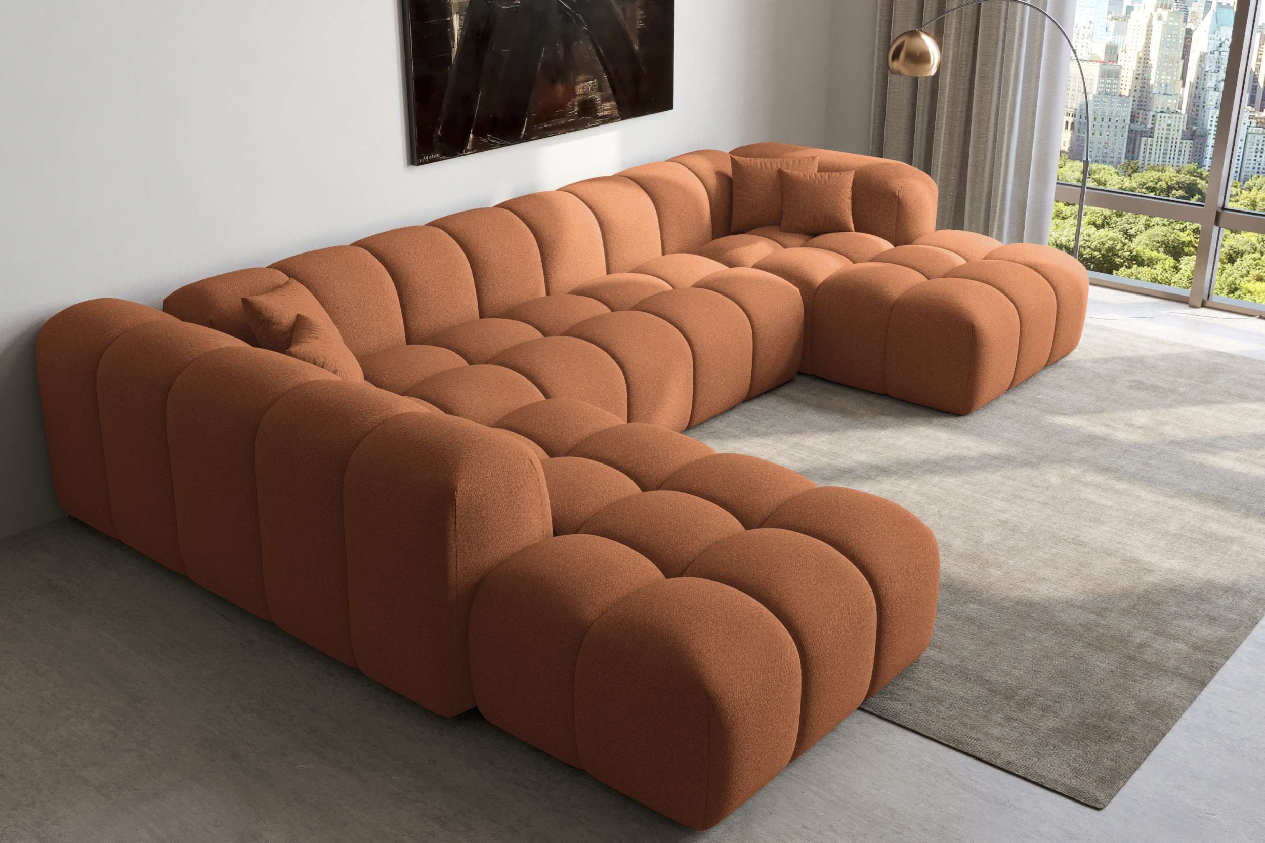 99rooms Wohnlandschaft Livorno XXL, Sofa, U-Form, Rundumbezug aus gepolstertem Strukturstoff NEVE