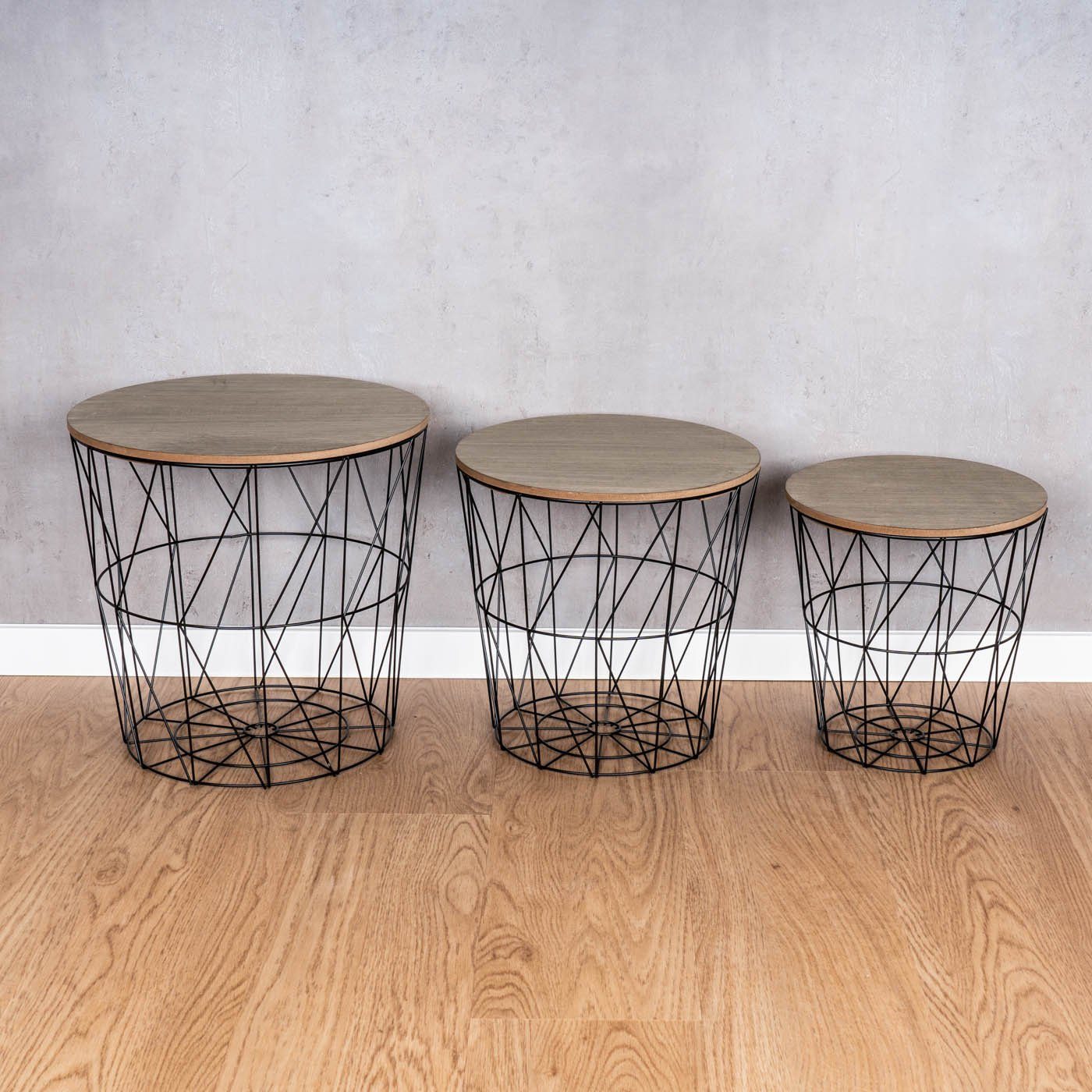 Levandeo® Couchtisch, 3er Set Beistelltisch Schwarz Braun Metall Metallkorb günstig online kaufen