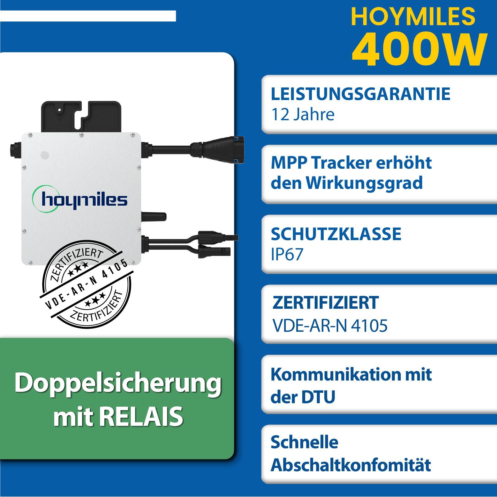 Wechselrichter, und Schukostecker) Mini-PV 10m EPP.Solar Anlage, (Mit Monokristallin, Balkonkraftwerk 430W DTU-WLite-S Solaranlage Bifazial Komplettset HMS-400-1T Balkon