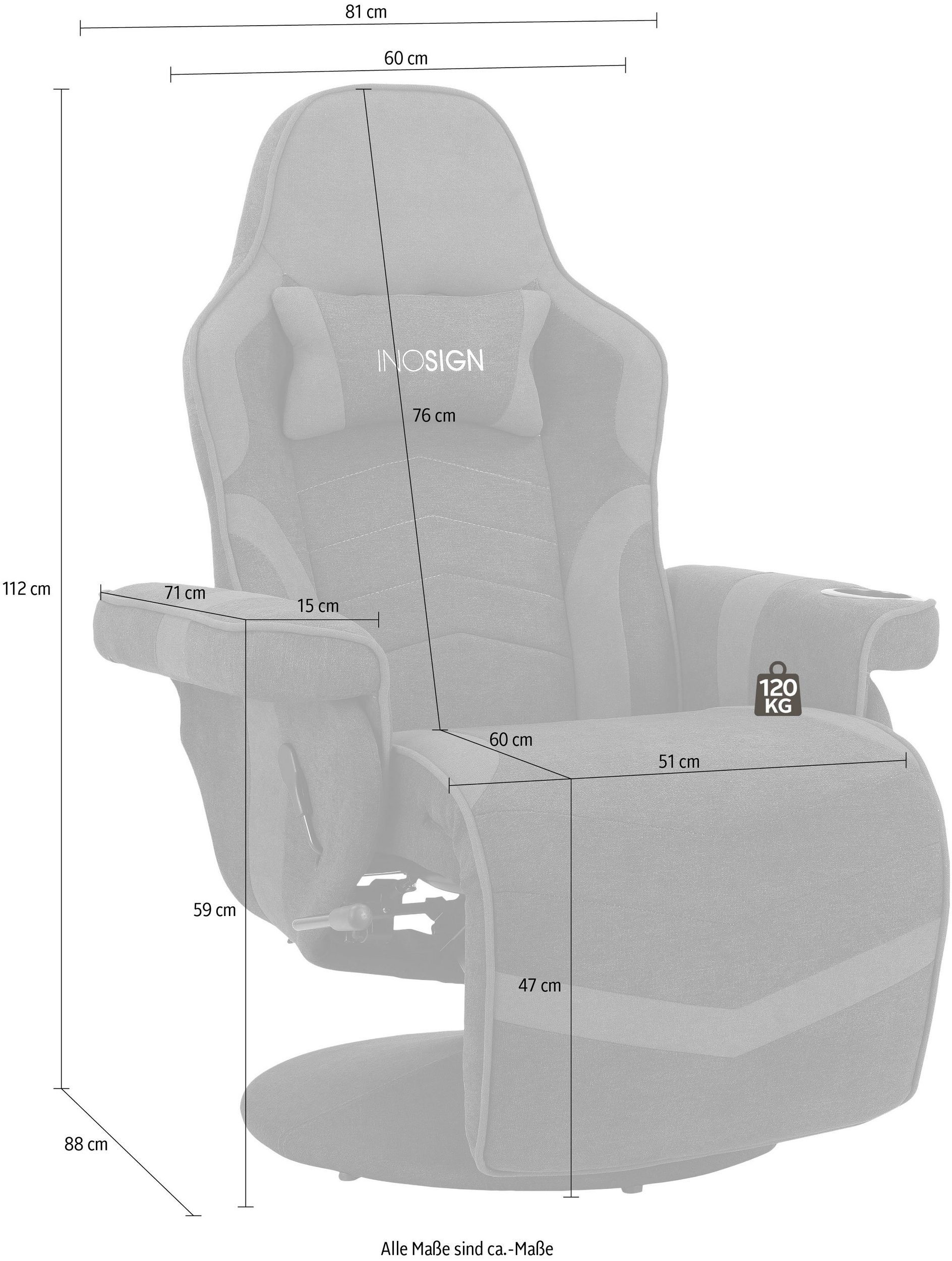 Relaxfunktion, und Gaming-Stuhl gepolstert, 47 loft24 cm Getränkehalter, Finn, Sitzhöhe Dreh-