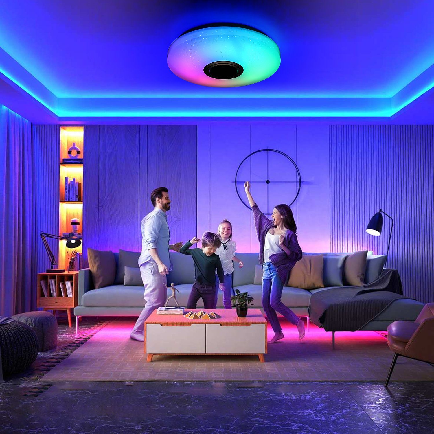 RGB Deckenleuchte mit LED WIFI, Deckenlampe Schlafzimmer LED integriert, Lautsprecher, 24W APP Sternenhimmel-Effekt, Badezimmer Wohnzimmer für LETGOSPT mit fest