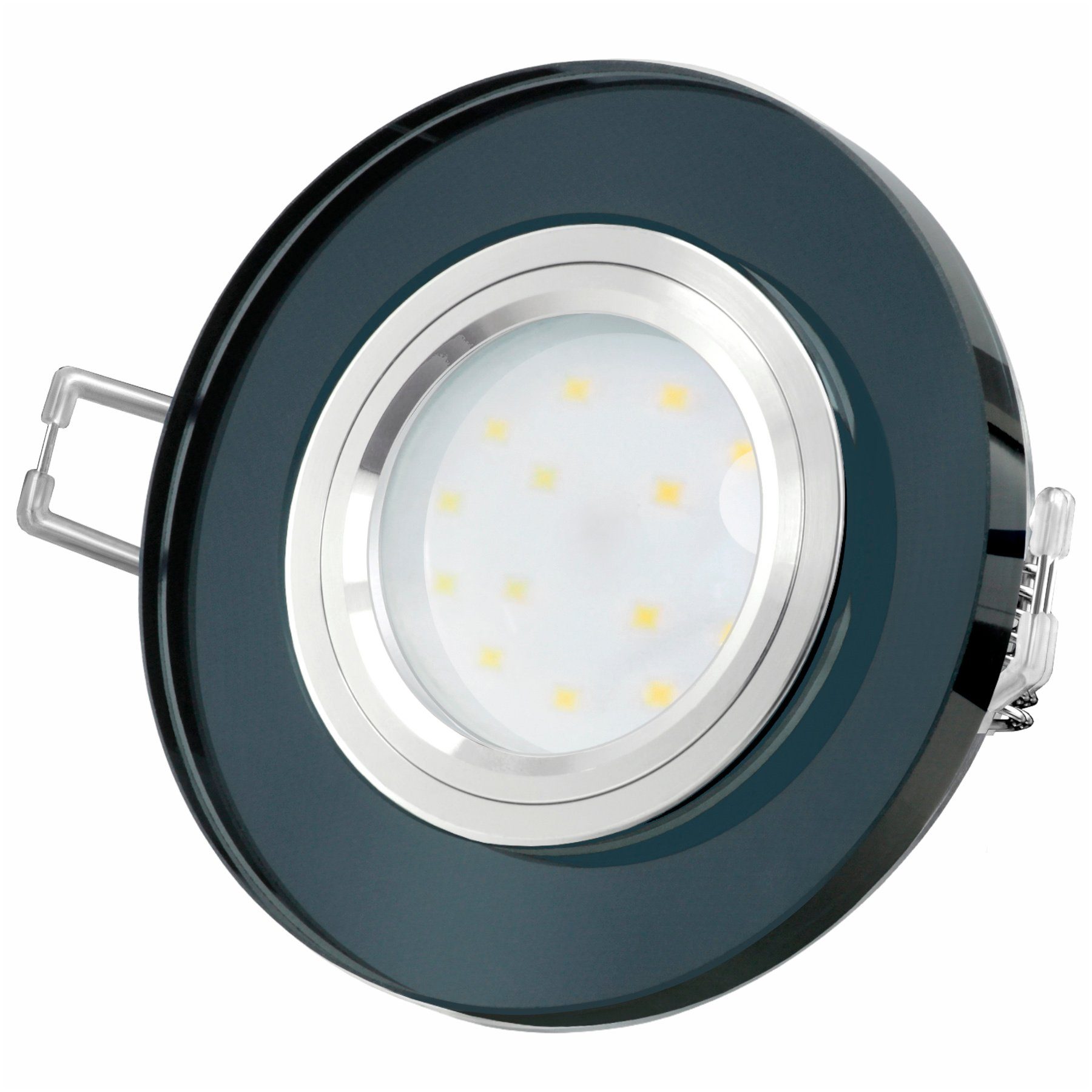 SSC-LUXon LED Einbaustrahler Glas fourSTEP rund, LED-Einbaustrahler LED, schwarz spiegelnd, flach, Neutralweiß