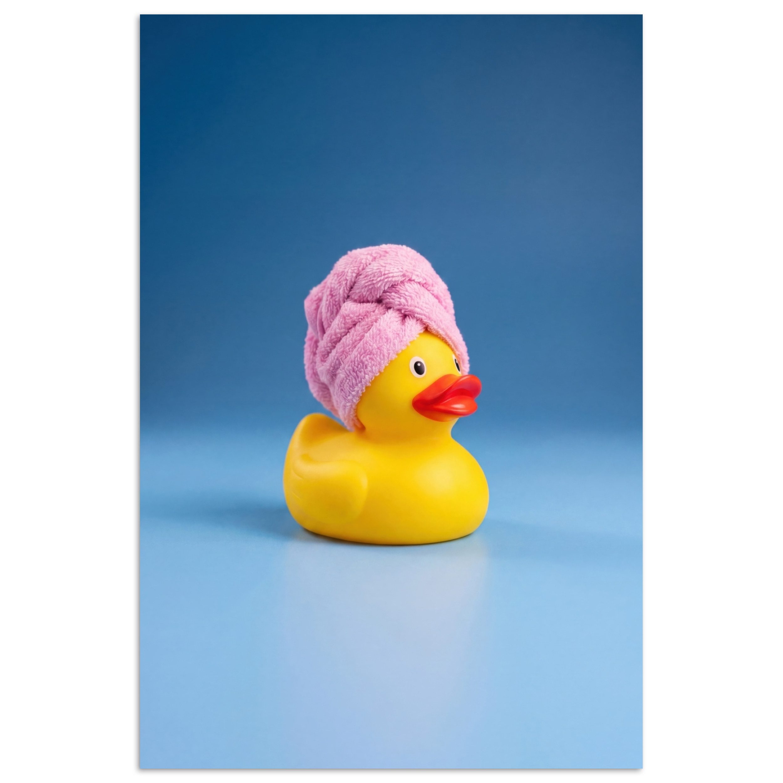 MuchoWow Poster Gummi-Ente - Handtuch - Blau, (1 St), Poster ohne Rahmen, Wandbild, Wandposter, 20x30 cm