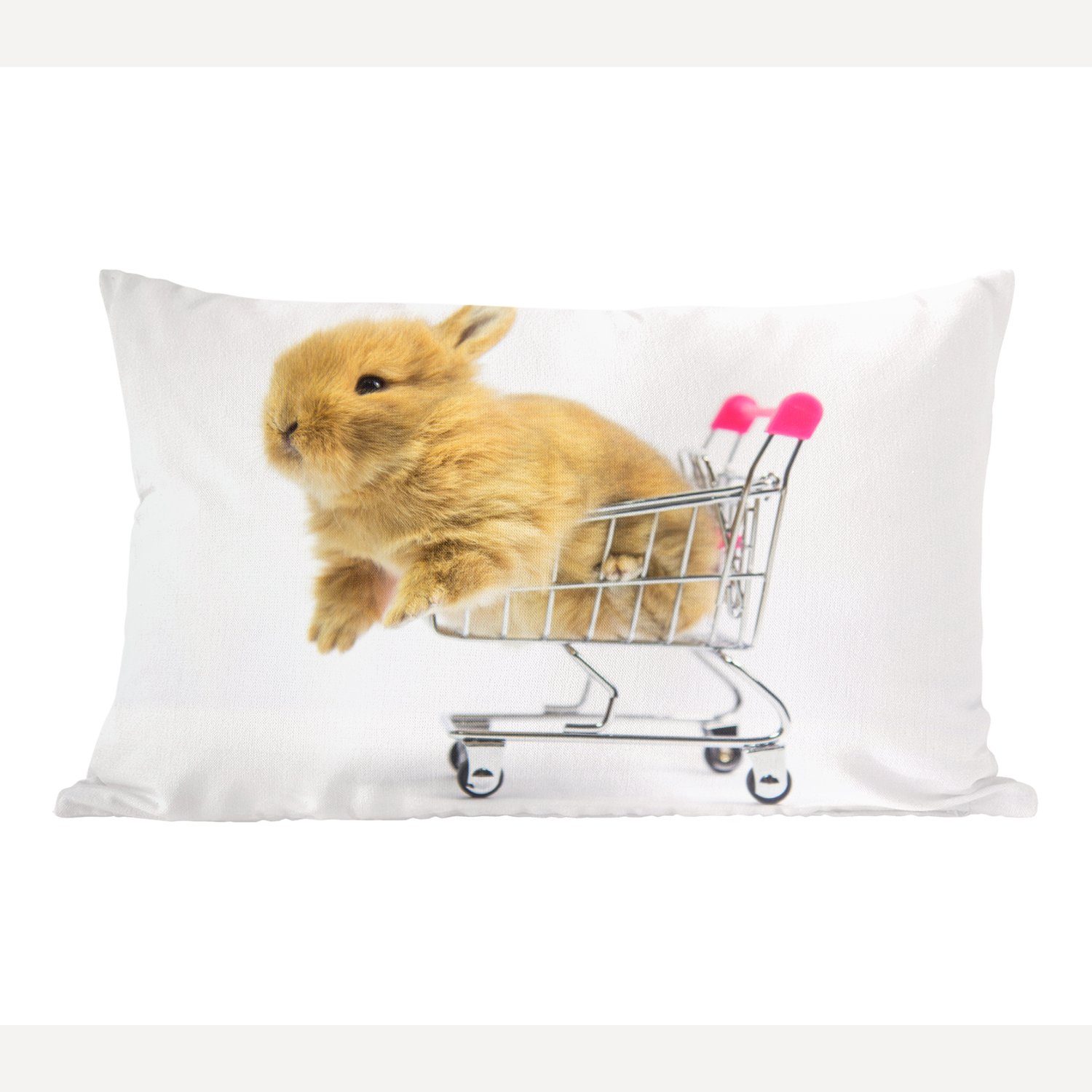 MuchoWow Dekokissen Kaninchen - Baby - Weiß, Wohzimmer Dekoration, Zierkissen, Dekokissen mit Füllung, Schlafzimmer