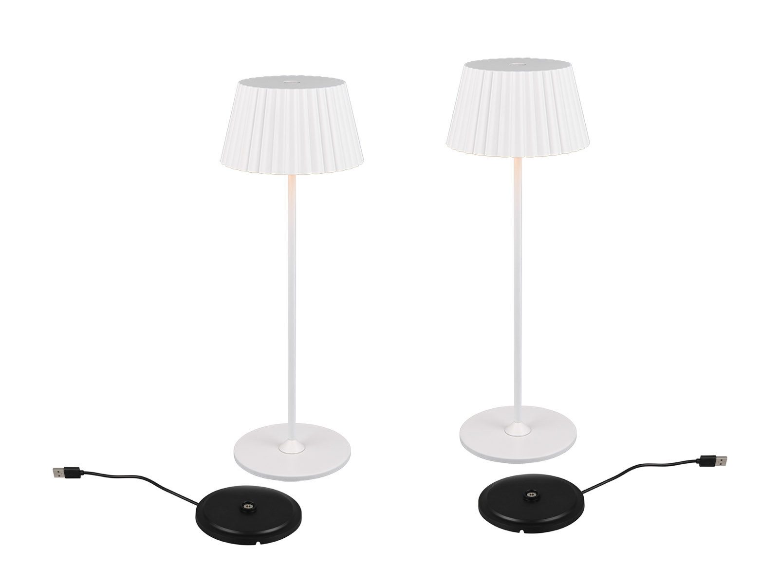 Reality Leuchten LED Außen-Tischleuchte, Dimmfunktion, LED fest integriert, Warmweiß, ohne Strom-Kabel kabellos-e Akku Outdoor Party-Beleuchtung, Weiß 39cm