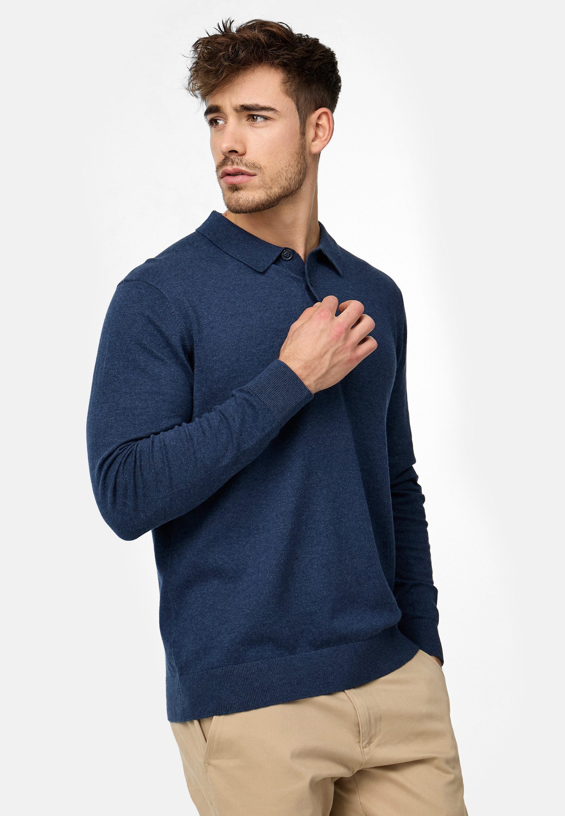 Indicode Strickpullover Herren INChips Pullover Feinstrick-Pullover im Polo-Stil