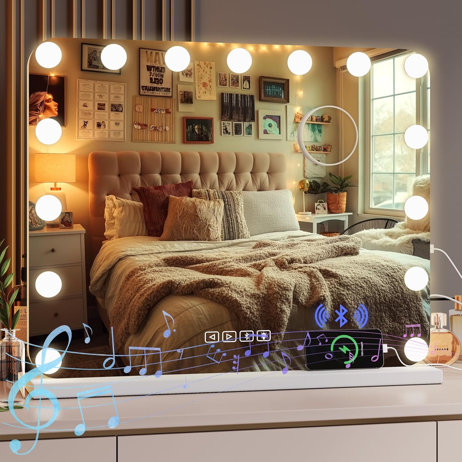 Schminkspiegel,Bluetooth Schminkspiegel mit Beleuchtung