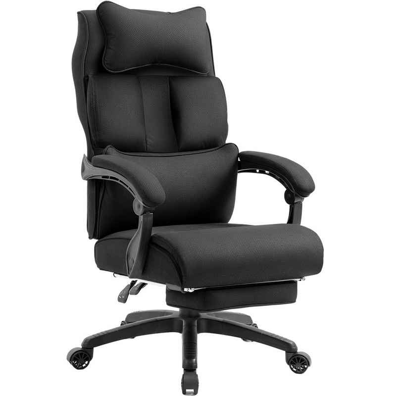 Dowinx Gaming-Stuhl Ergonomisches Design, mit Fußstütze und gepolsterten Armlehnen, Obermaterial Stoff, Hochlehner-Drehstuhl, schwarz