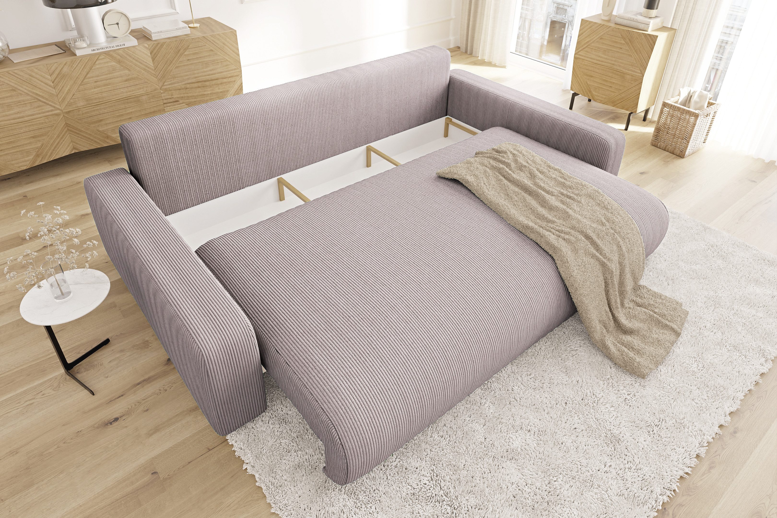 S-Style Möbel Schlafsofa Emma mit Bettkasten in Cord-Stoff – Bild 4 von 5