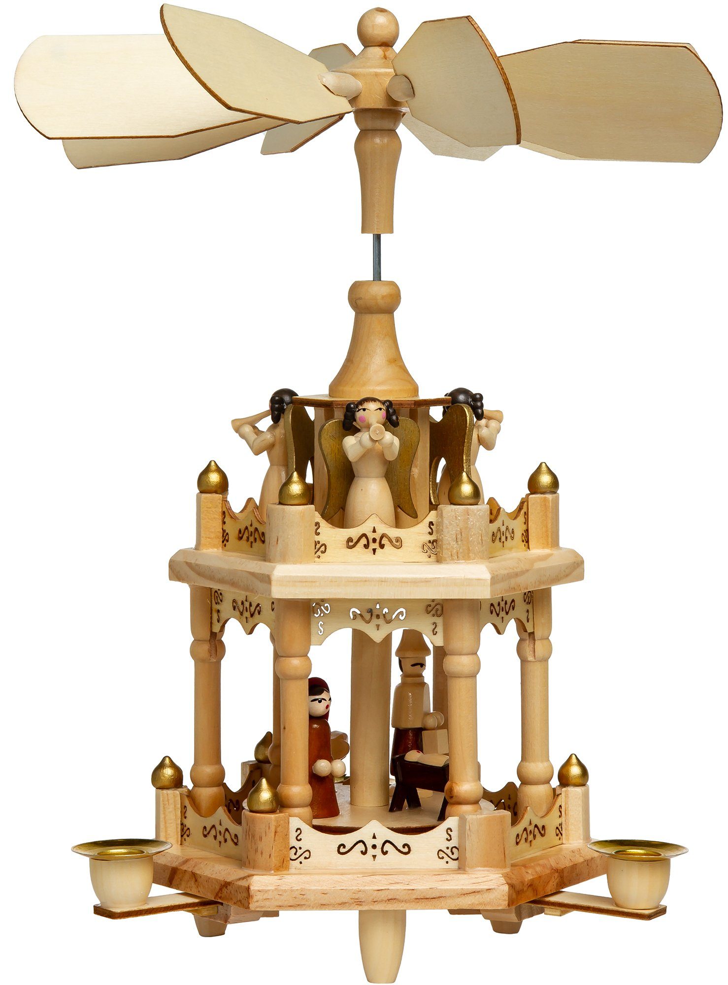 SIKORA Weihnachtspyramide aus Holz mit 2 Etagen Tradition Pyramide Weihnachten Deko H:30cm - P2