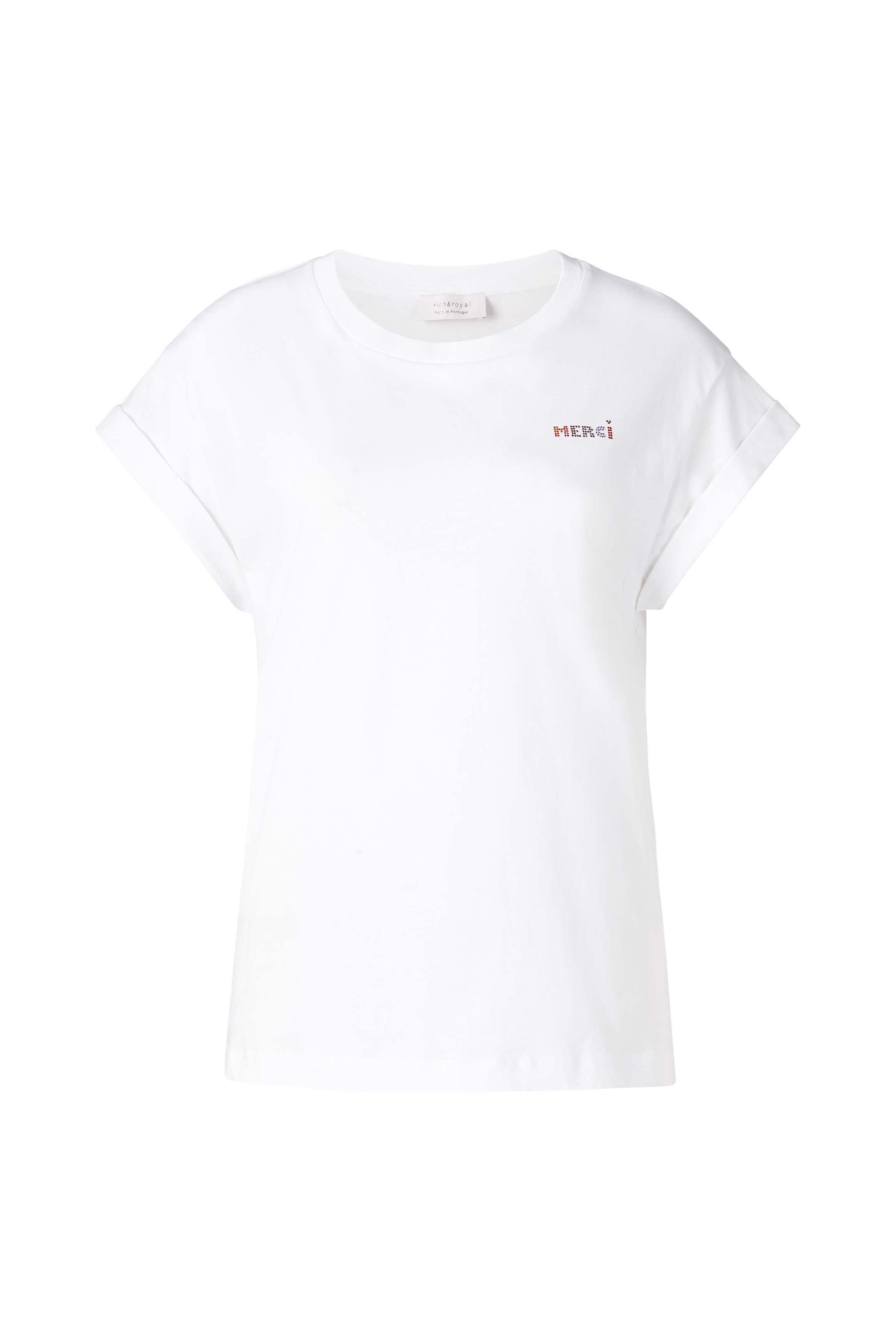 Rich & Royal T-Shirt weiß Brusthöhe original Glitzer-Print mit in