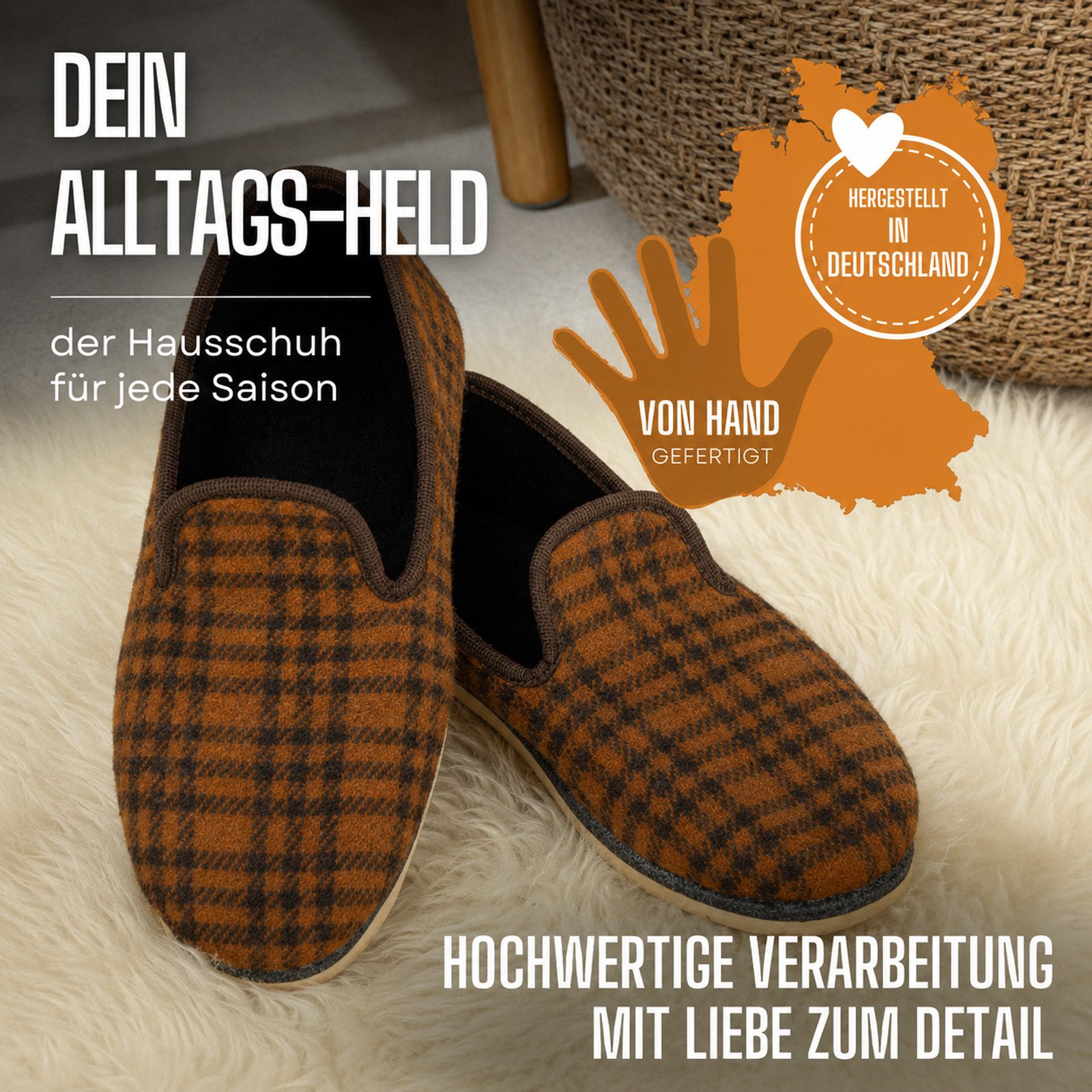Pantoffelmann Kamelhaar Niedertreter Filzpantoffel Herren Damen Ostalgie Hausschuhe Hausschuh (1 Paar) Filzpantoffeln, Gästepantoffel besonders leicht