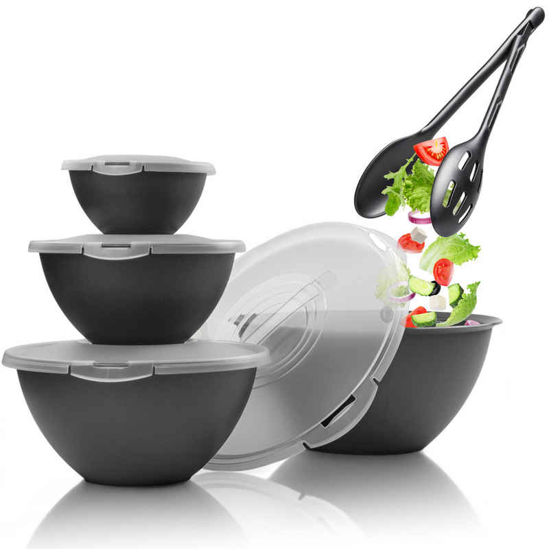 Hausfelder Salatschüssel Set groß, Schüsselset mit Deckel aus Kunststoff BPA-frei, (Set, 10-tlg), spülmaschinengeeignet