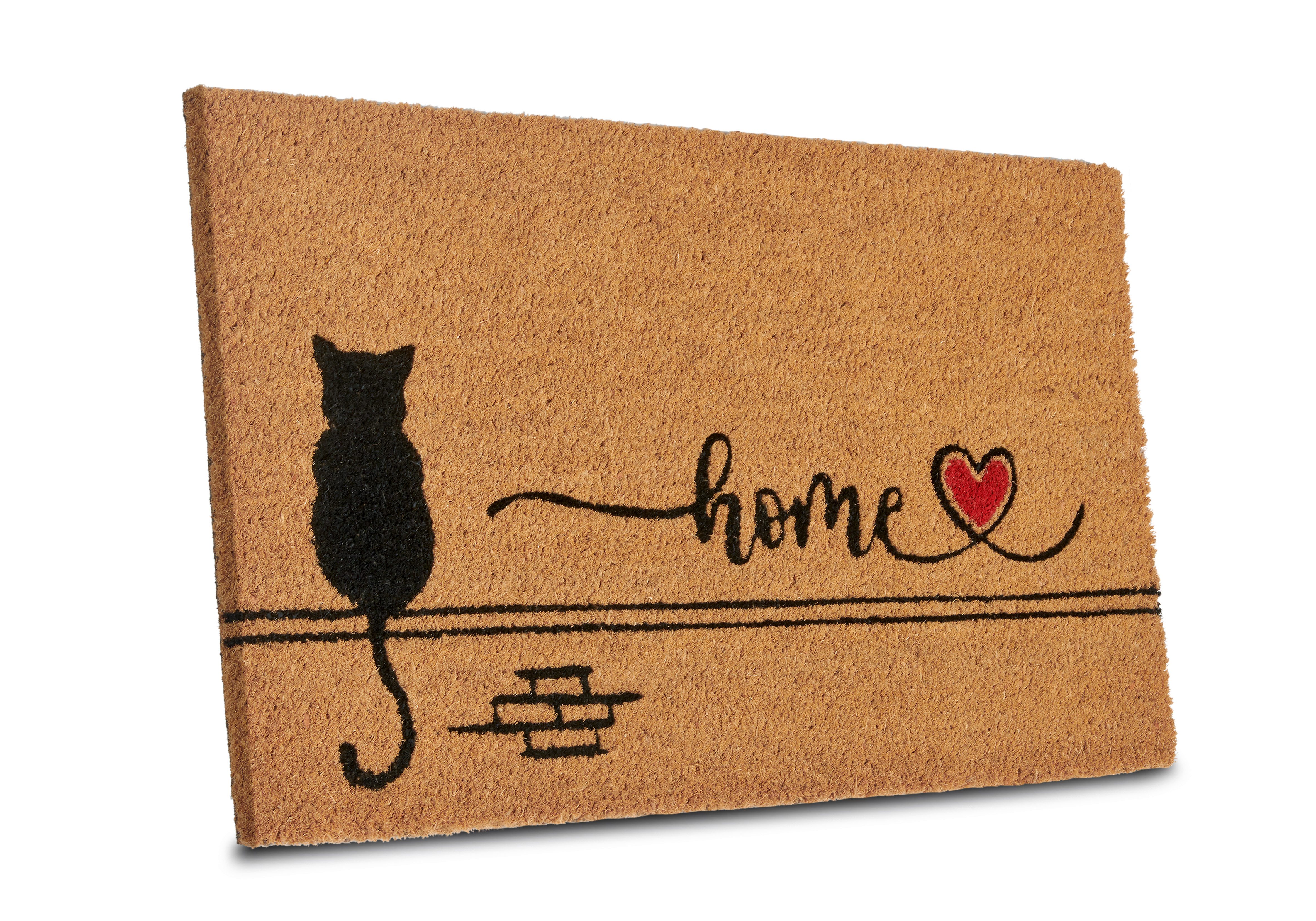 HANSE Home Fußmatte Kokos Cat Home, Türmatte, rechteckig, Höhe: 15 mm, Schmutzfangmatte, Rutschfest, Outdoor, Innen, Außen, Kokosmatte, Flur