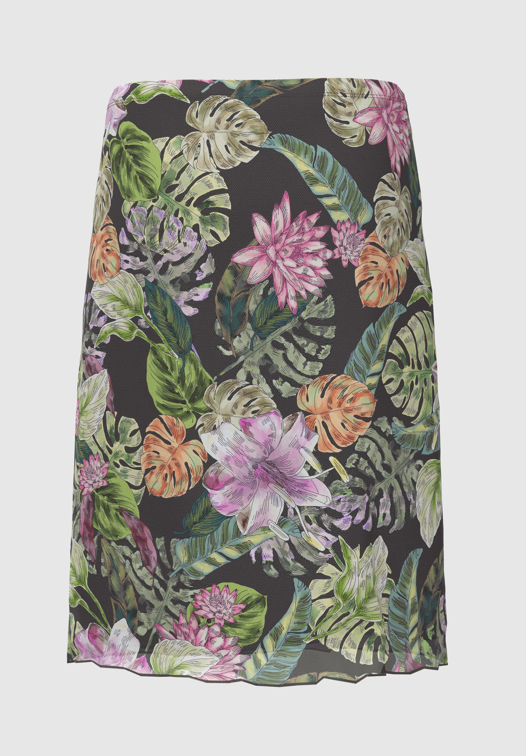 Damen Röcke bianca Meshrock IRIS mit modernem Dschungel-Print in frischen Farben