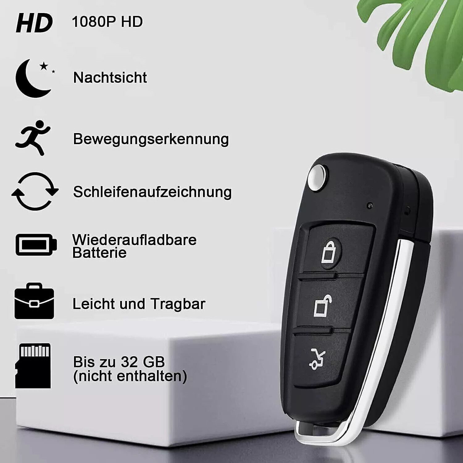 SpionProfi Überwachungskamera 32GB Mini Kamera Autoschlüssel Video Ton Aufnahme Haus Auto Zimmer (Innenbereich, Außenbereich, 1-tlg., Autoschlüssel mit versteck – Bild 5 von 5