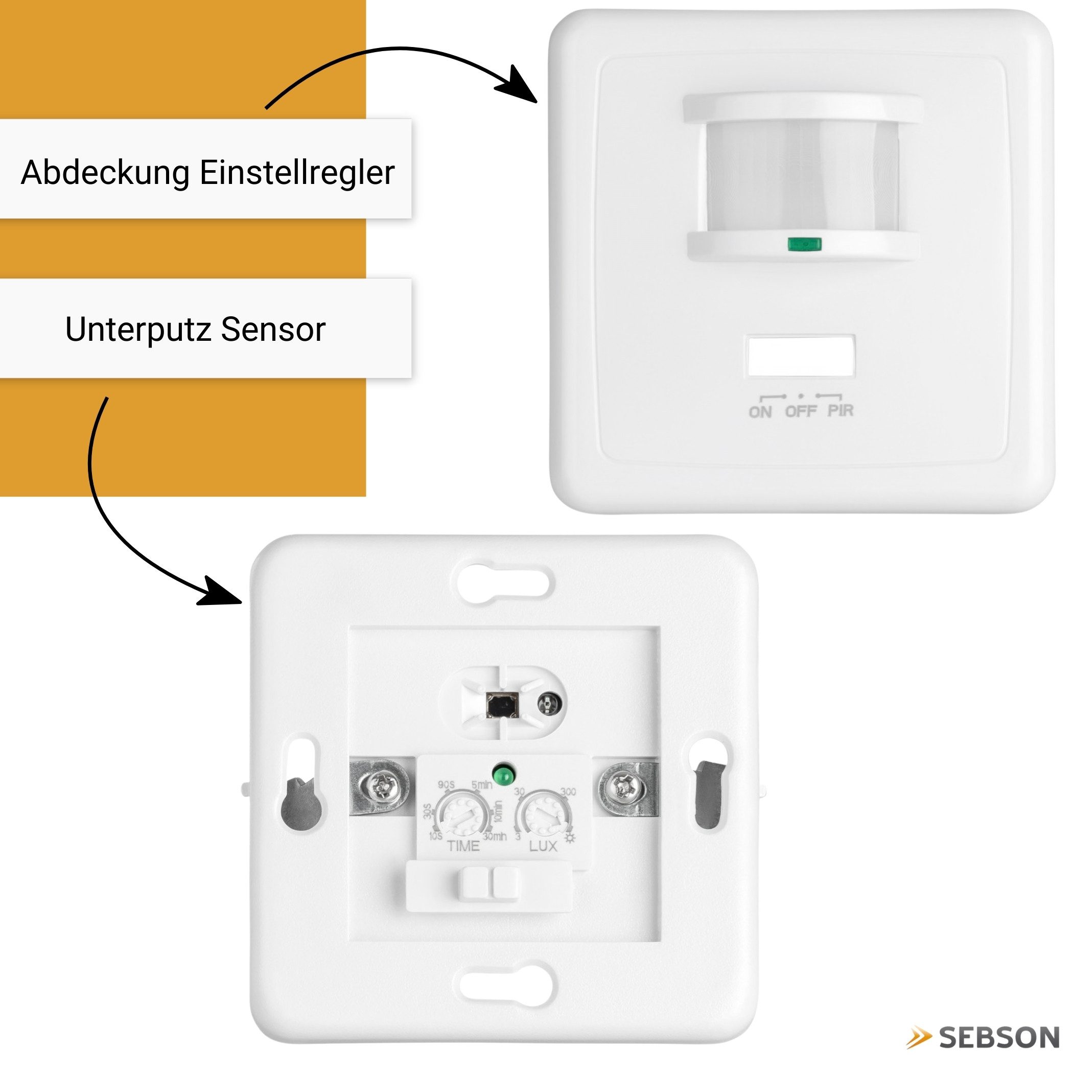 SEBSON Bewegungsmelder Bewegungsmelder Unterputz LED geeignet IR Sensor einstellbar, (1-St), LED geeignet; programmierbar; 160°; Ein- und Ausschalter