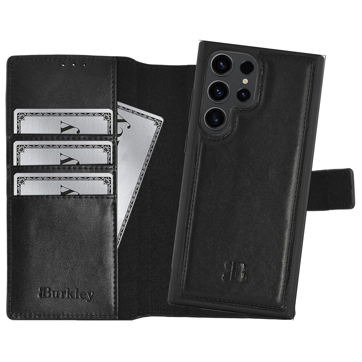 Burkley Handytasche 2-in-1 Leder Handytasche Samsung Galaxy S23 Ultra (1-tlg., Book Case Lederhülle mit Kartenfach und Magnetverschluss), herausnehmbare Innenhülle, Kartenfächer