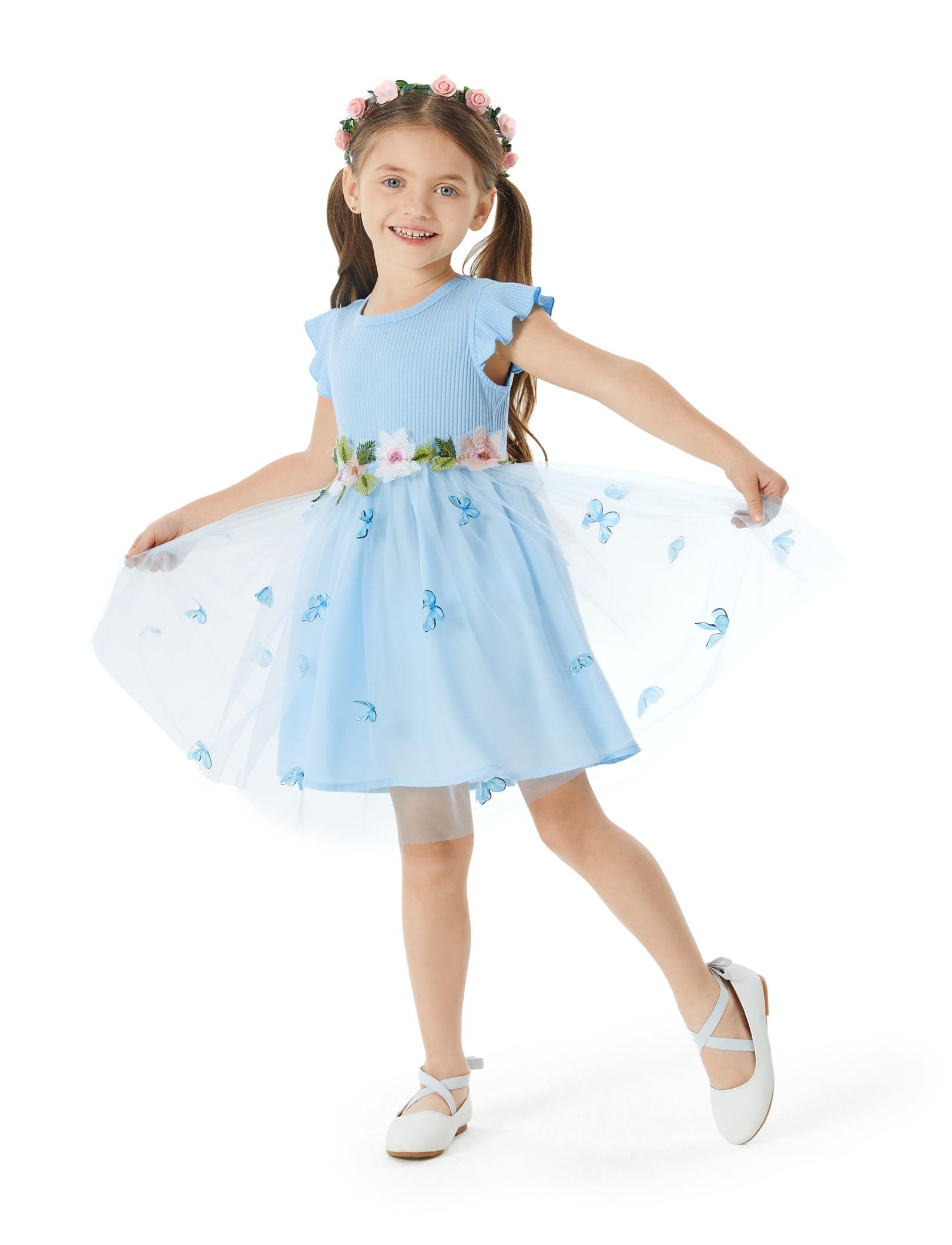 Tüllkleid Mädchen Blau Kleid Ärmellos,TüllPrinzessin,Ballkleid Tutu Kleid