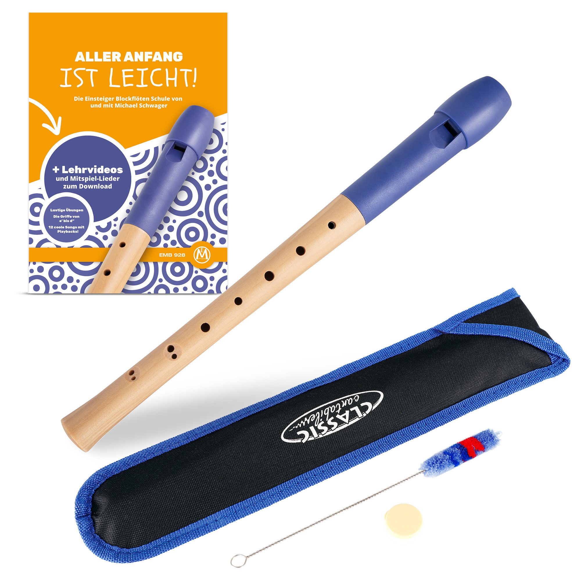 Classic Cantabile Blockflöte Pivella C-Sopran Blockflöte - Aus Ahornholz mit Kopf aus Kunststoff Sopran barock