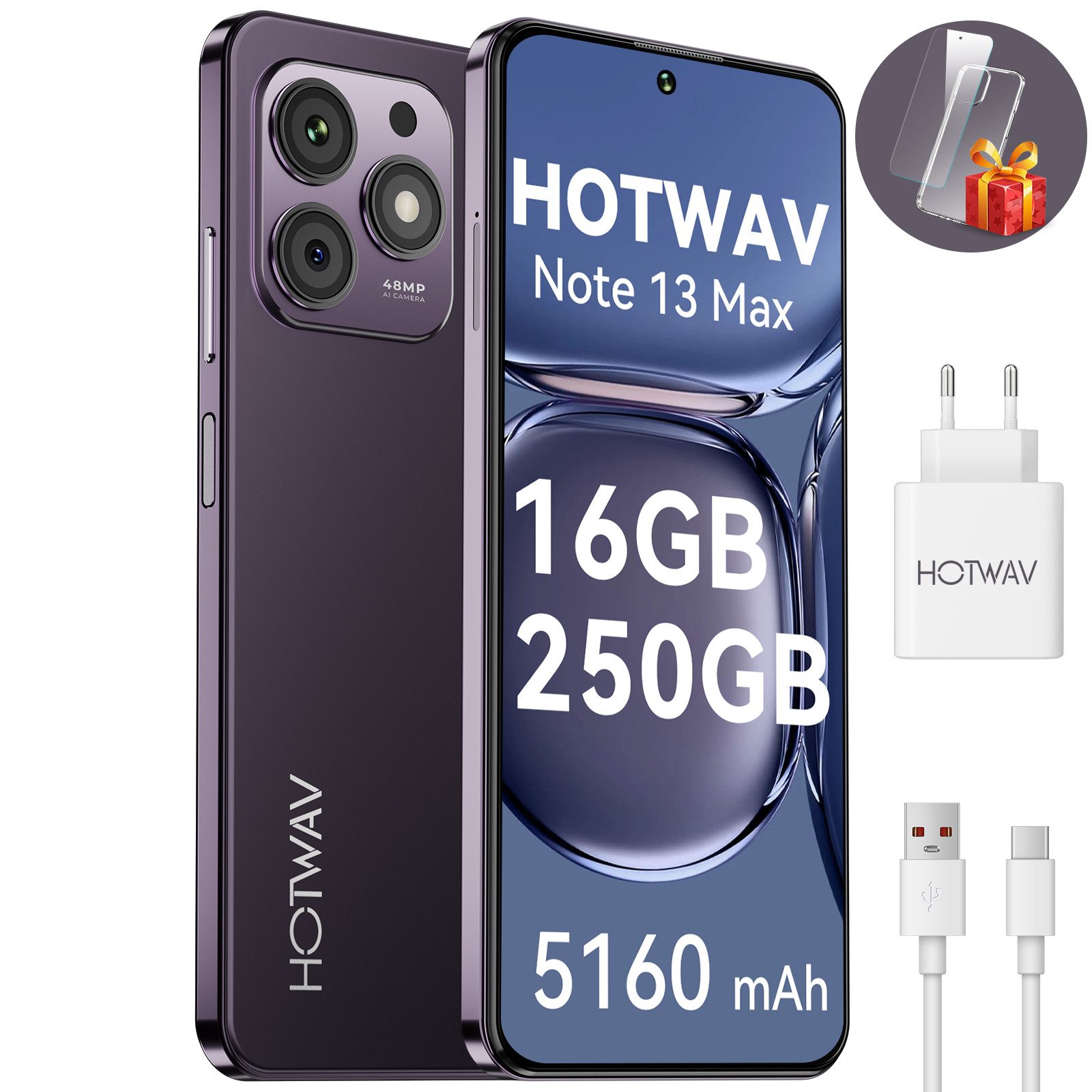 HOTWAV Note 13 Max Handy, 16+256 GB/1 TB Smartphone, Android handy, Smartphone (16,7 cm/6.8 Zoll, 256 GB Speicherplatz, 48 MP Kamera, Smartphone ohne Vertrag, Günstige Smartphone, 5160 mAh)