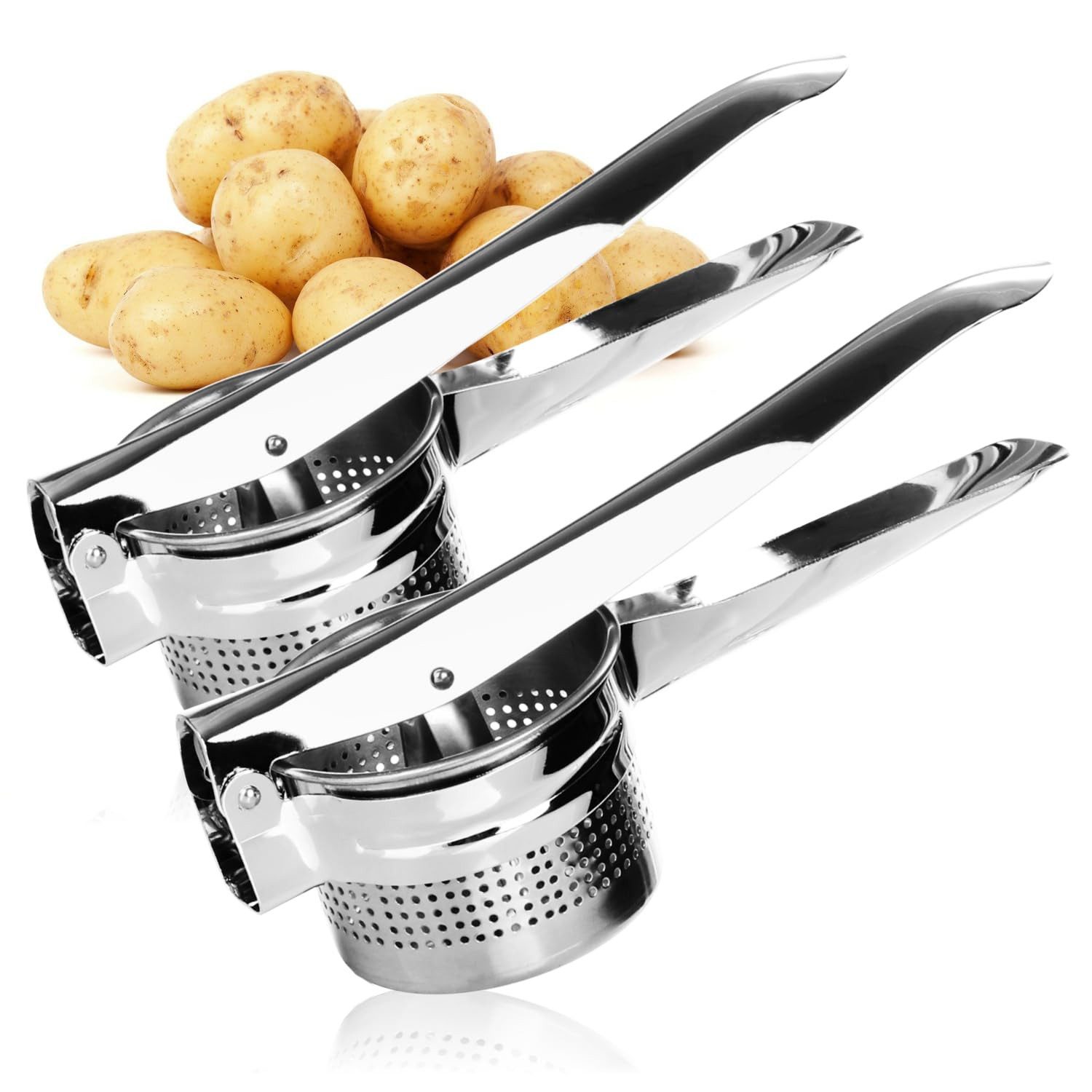 com-four Kartoffelpresse Kartoffelpresse, ergonomische Handpresse für Kartoffeln (2 St), mit herausnehmbaren Siebeinsatz, ideal für Kartoffelbrei & Spätzle