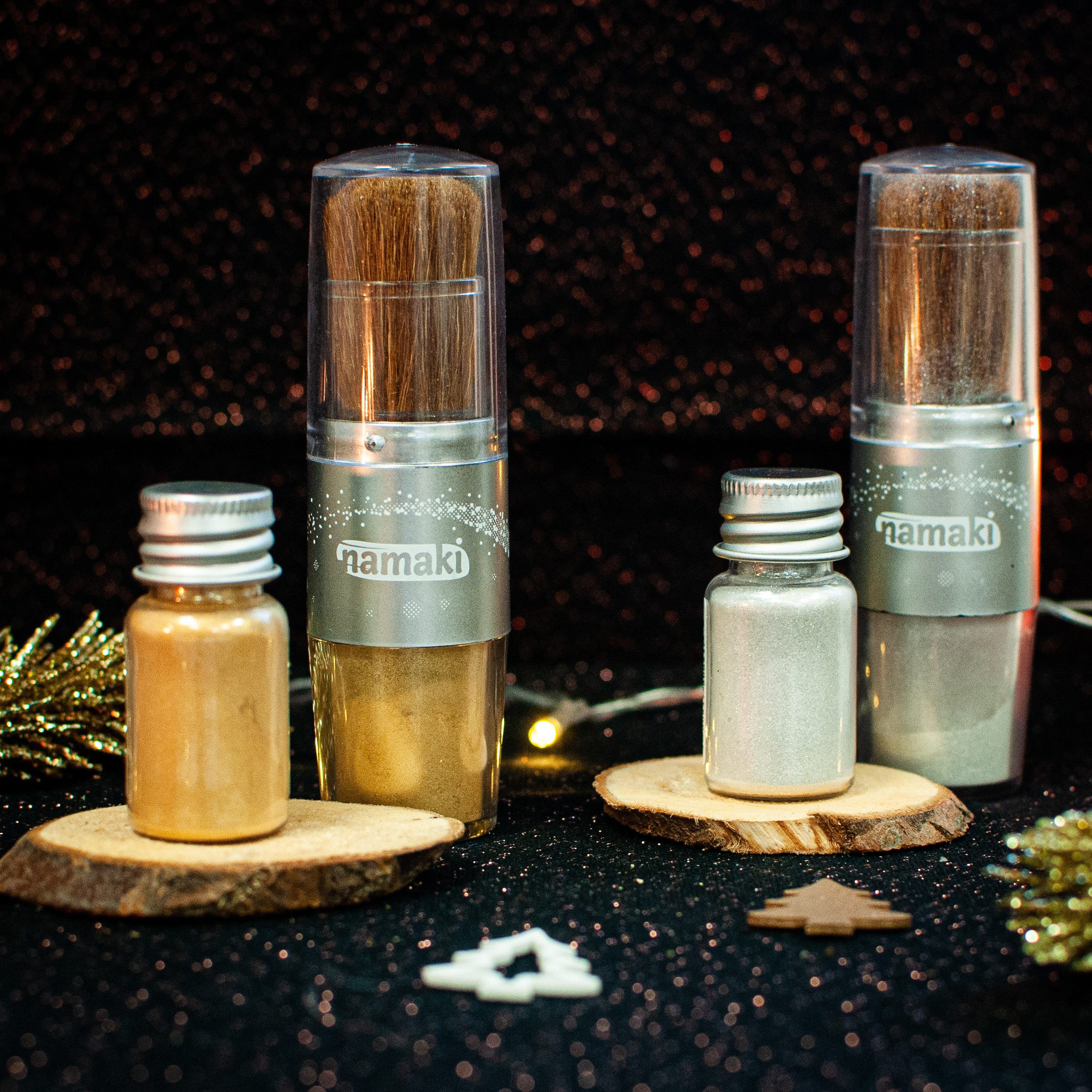 Namaki Puder Verleihe deinem Look funkelnde Magie mit schimmerndem Glitzerpuder, Bringe strahlenden Glanz auf Haut und Haar mit feinem Goldschimmer