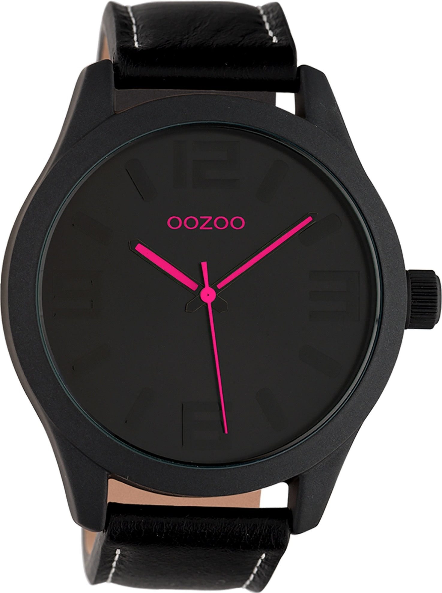 OOZOO Quarzuhr Oozoo Damen Armbanduhr Timepieces Analog, (Analoguhr), Damenuhr rund, extra groß (ca. 46mm), Lederarmband schwarz, Fashion