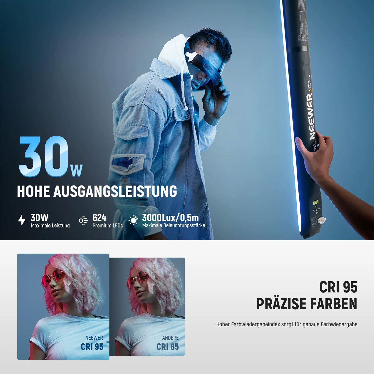 Neewer Videoleuchte Neewer Stablicht GC30C aufblasbare LED-Stableuchte mit Netzteil, Vorteils-Set mit Netzteil