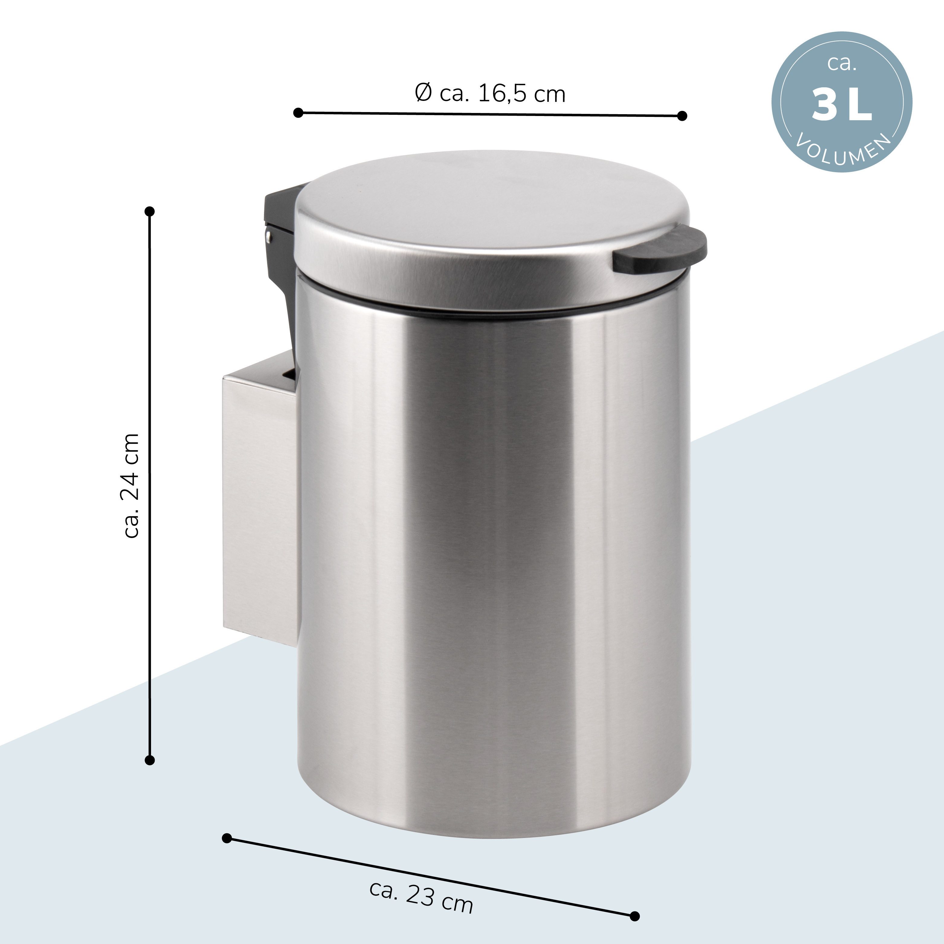 bremermann Kosmetikeimer runder Wand-Kosmetikeimer 3 Liter inkl. Wandhalterung, Edelstahl
