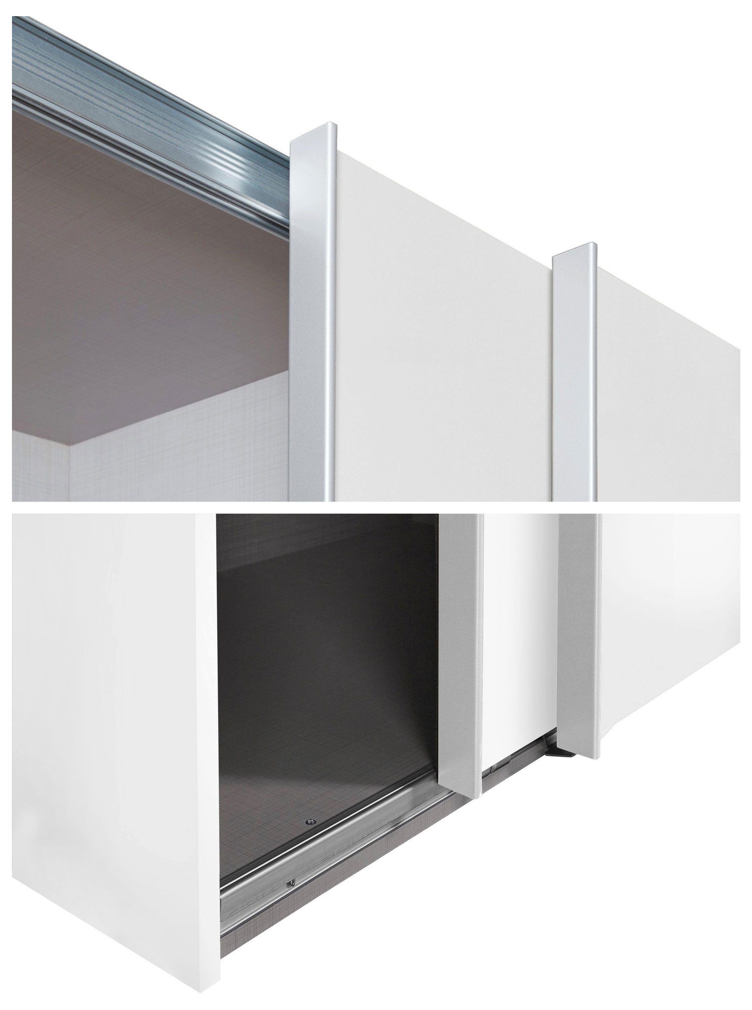 Wimex Schwebetürenschrank Bramfeld (2-türig, 4 Einlegeboden, 2 Kleiderstangen, 1-St., Schwebetürenschrank) 225x64x208cm weiß Schwarzglas