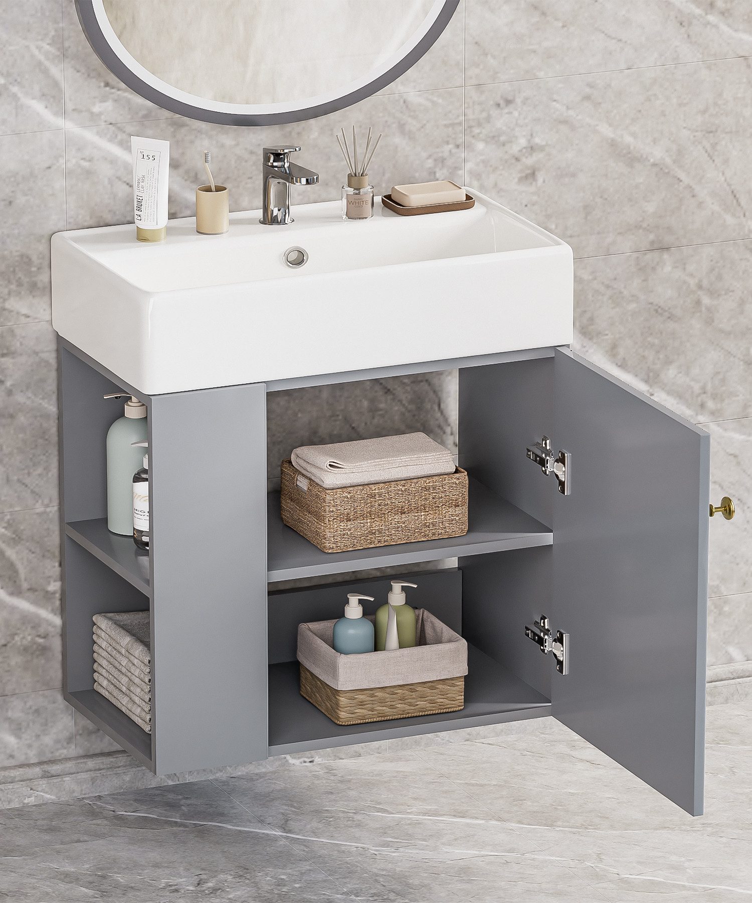 Yorbay Waschtisch Badmöbel Waschtischunterschrank (Breite 55 cm, Badschrank günstig online kaufen