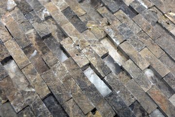 Mosani Mosaikfliesen Splitface Marmor Mosaik Steinwand Naturstein dunkelbraun Brick