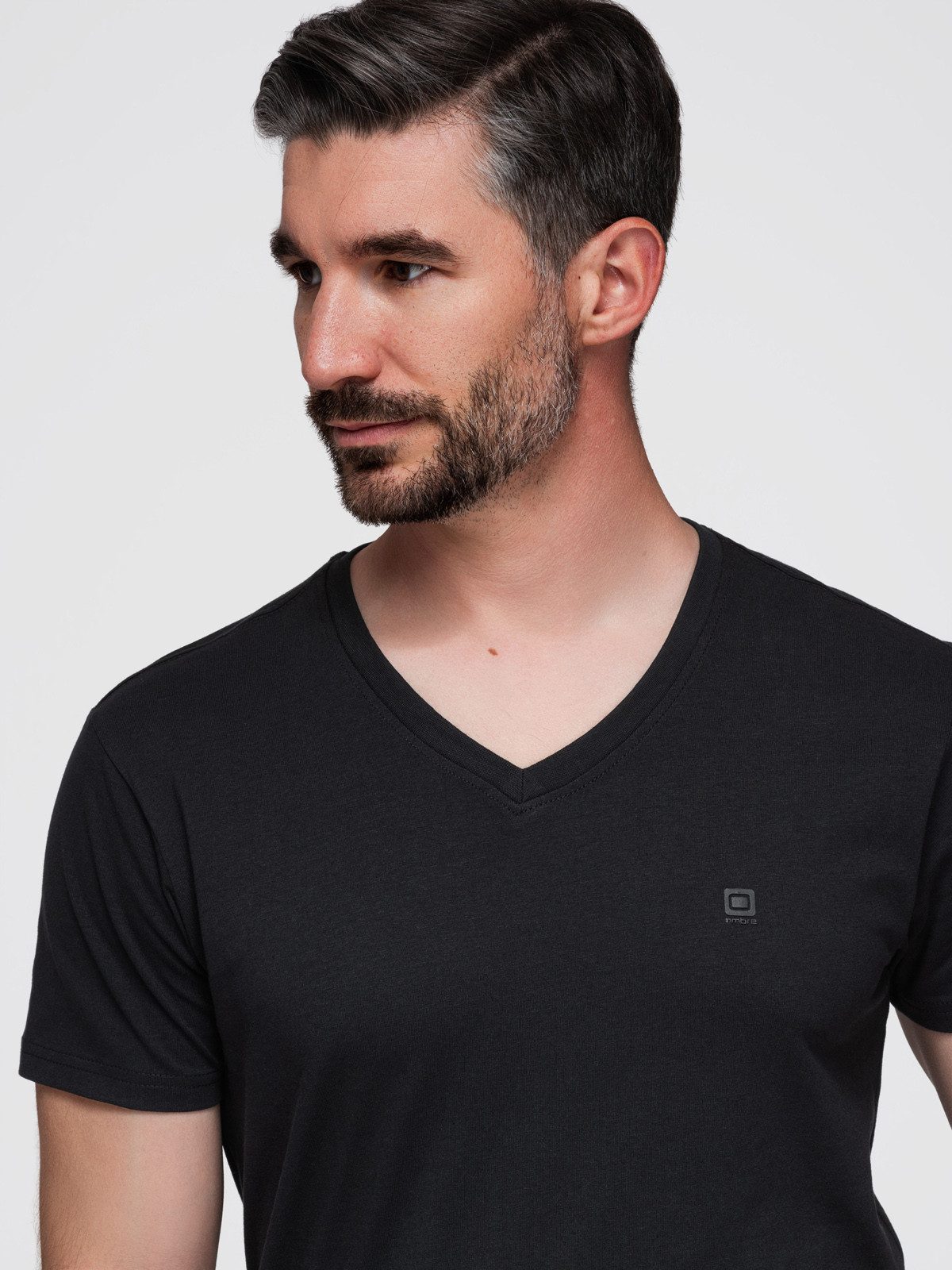 OMBRE T-Shirt Herren T-Shirt V-Ausschnitt Casual Schwarz M (1-tlg) Minimalistischer Druck