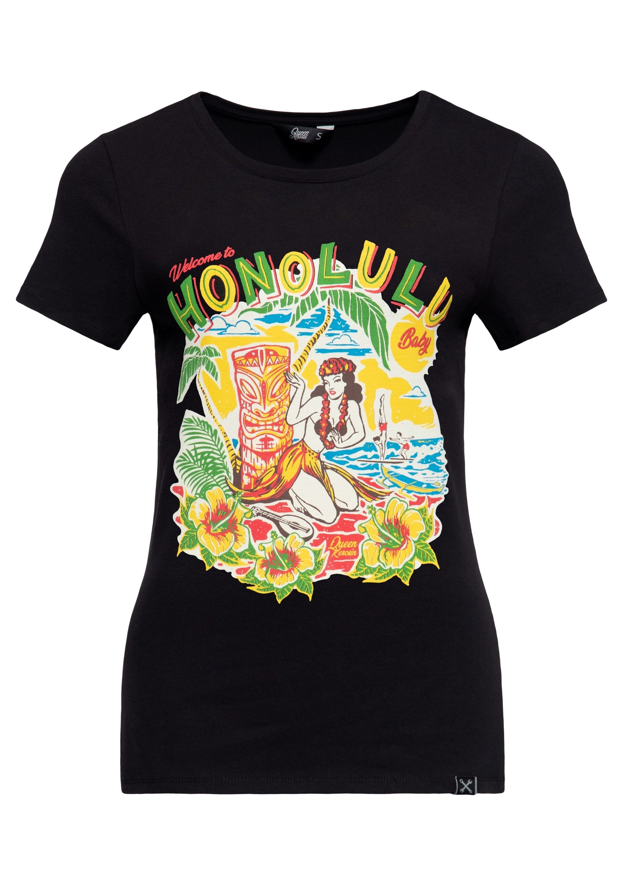 QueenKerosin Print-Shirt Honolulu (1-tlg) mit hawaiianischem Printmotiv