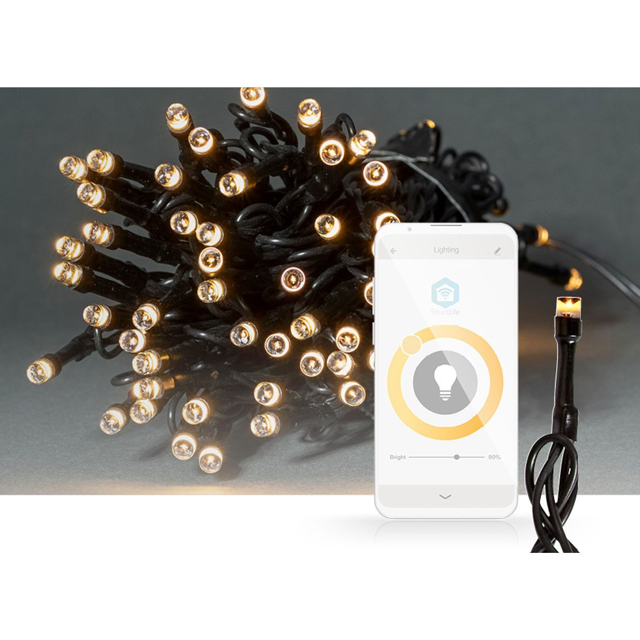 Nedis LED-Lichterkette SmartLife 5m LED-Lichterkette: 50 warmweiße LEDs, App & Alexa, IP65, Dimmbar und 7 vordefinierte Leuchtmuster